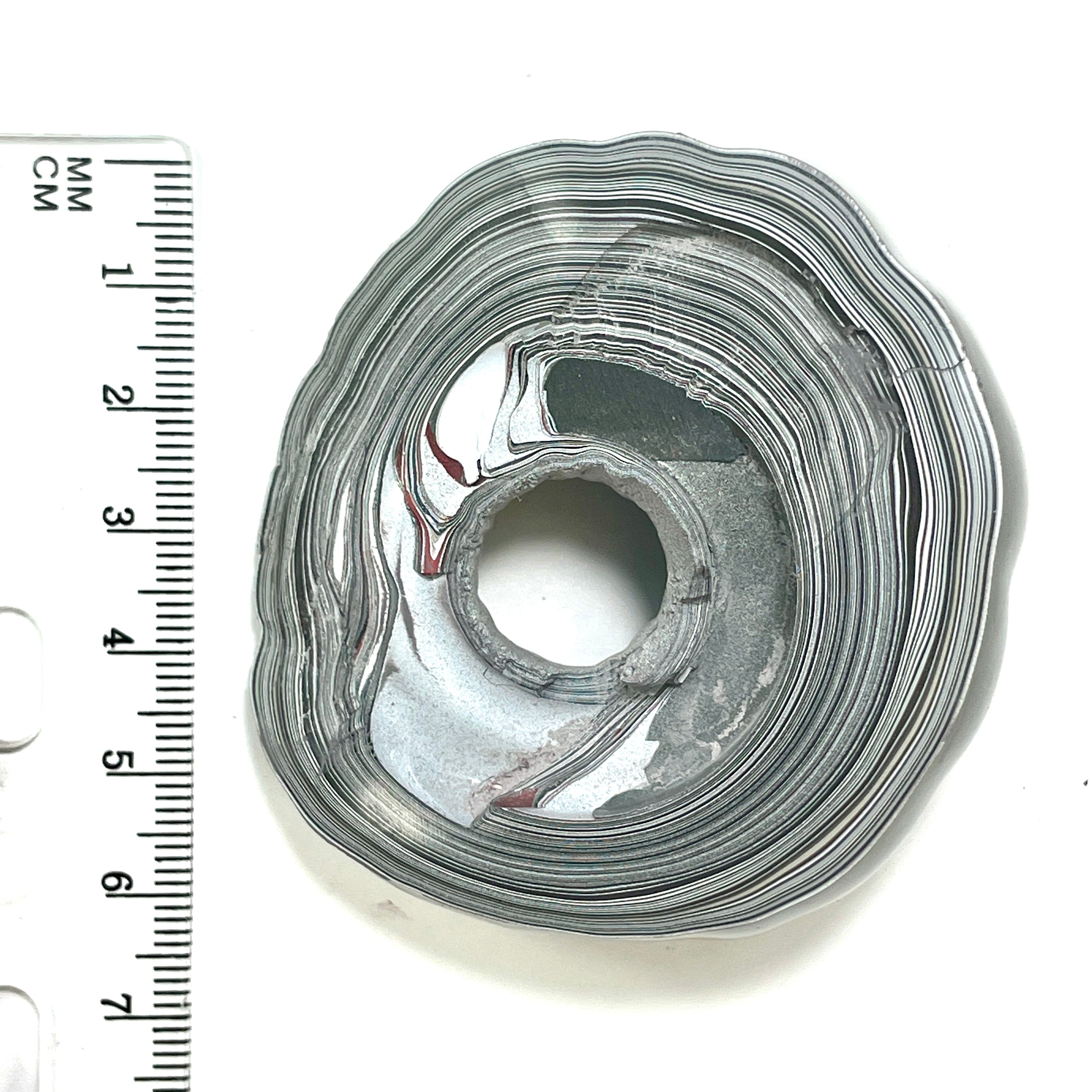 DVH Fordite Specimen Donut Buck Hole Polished Face Michigan Chv Frd Jp (6606) - DVHdesigns