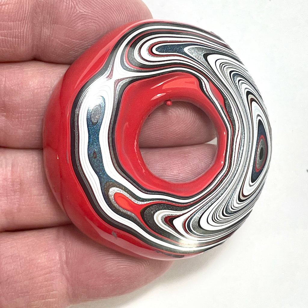 DVH Red Fordite Specimen Donut Buck Hole Polished Face Michigan Chv Frd Jp (6607) - DVHdesigns