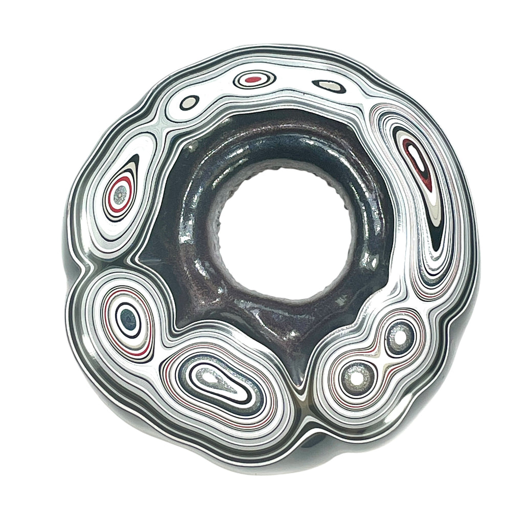 DVH Fordite Specimen Donut Buck Hole Polished Face Michigan Chv Frd Jp (6608) - DVHdesigns