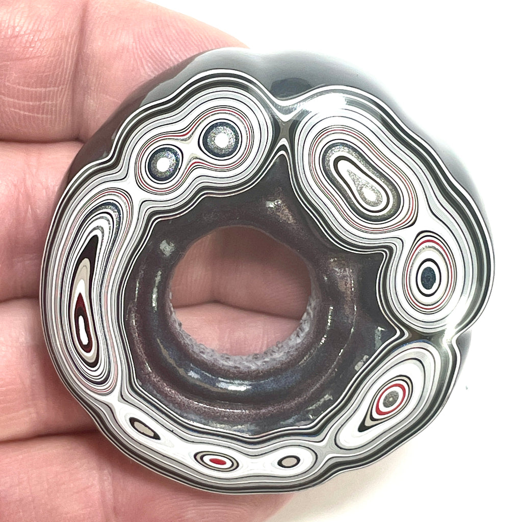 DVH Fordite Specimen Donut Buck Hole Polished Face Michigan Chv Frd Jp (6608) - DVHdesigns