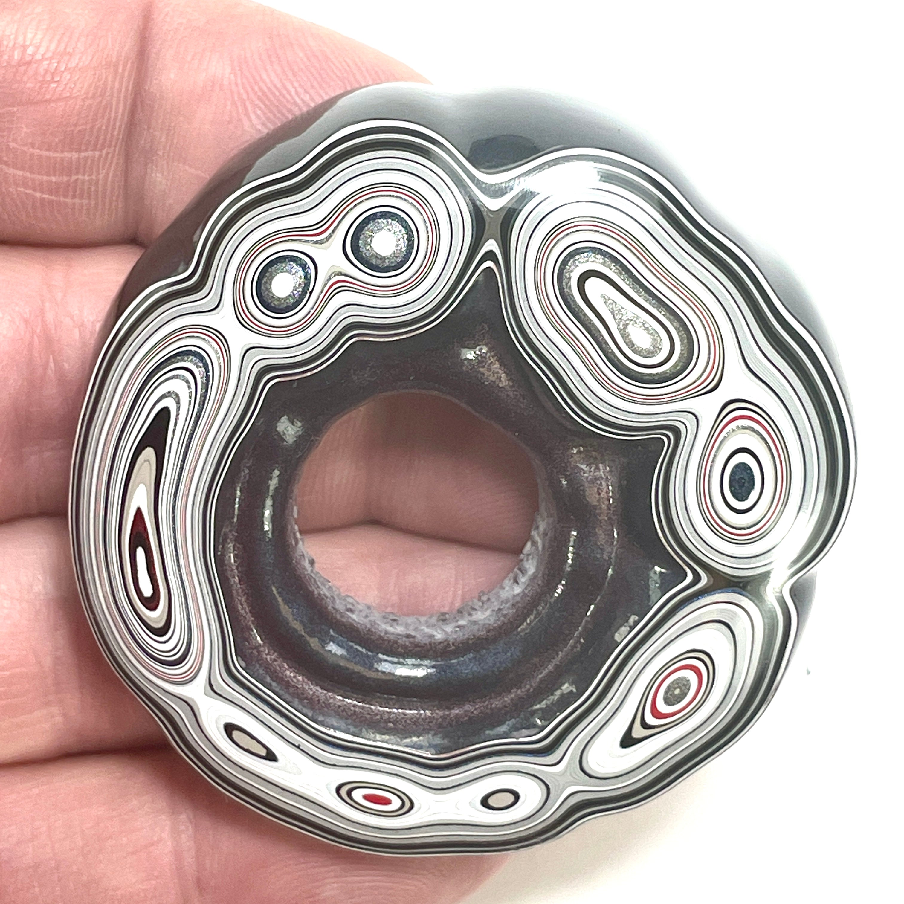 DVH Fordite Specimen Donut Buck Hole Polished Face Michigan Chv Frd Jp (6608) - DVHdesigns