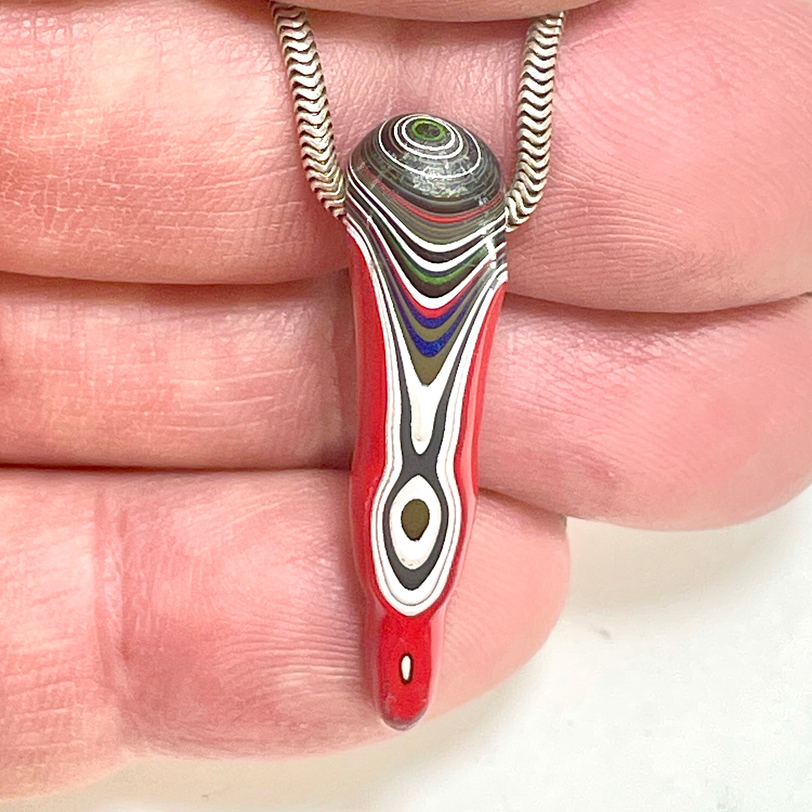 DVH Red Fordite Stalactite Drip Bead Pendant Michigan Chv Frd Jp 35x9x7mm (6609) - DVHdesigns