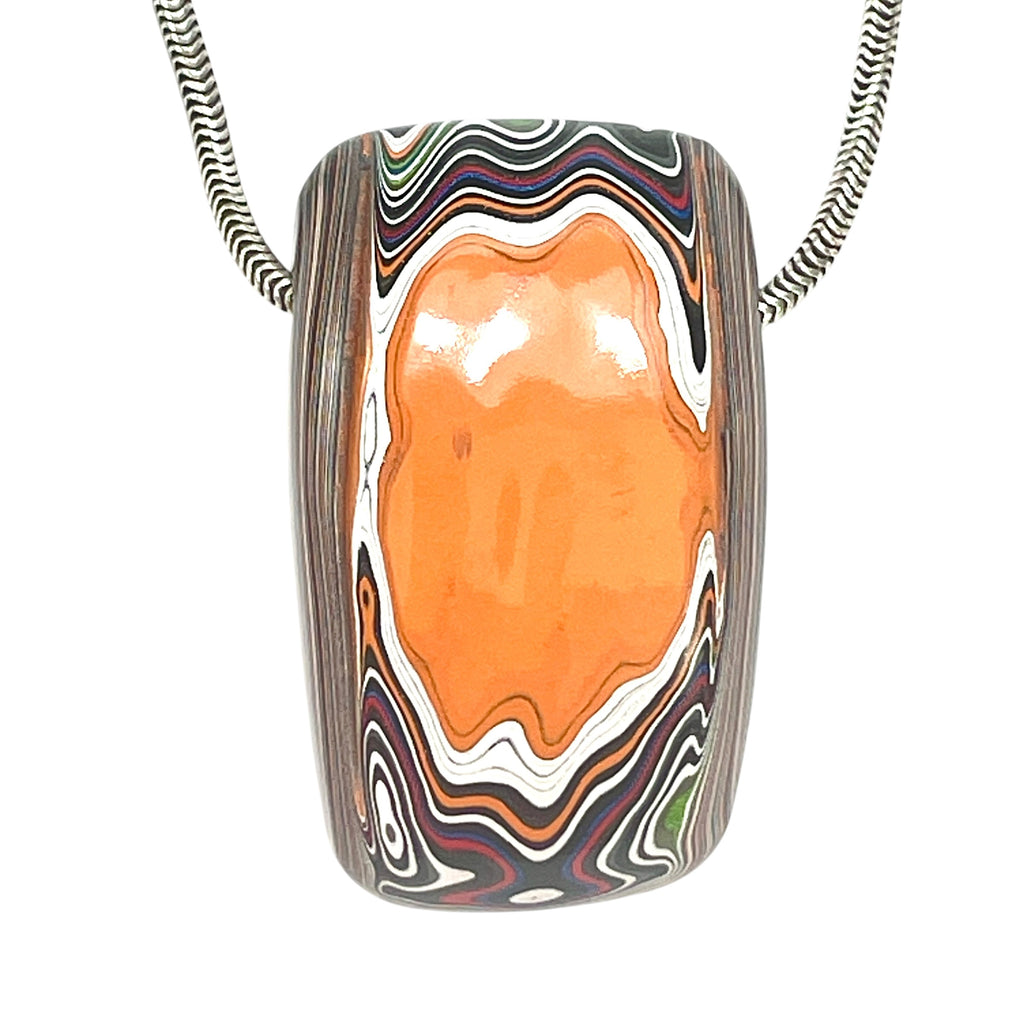 DVH Michigan Orange Joose Jeep Fordite Bead Pendant 38x22x12mm (6610) - DVHdesigns