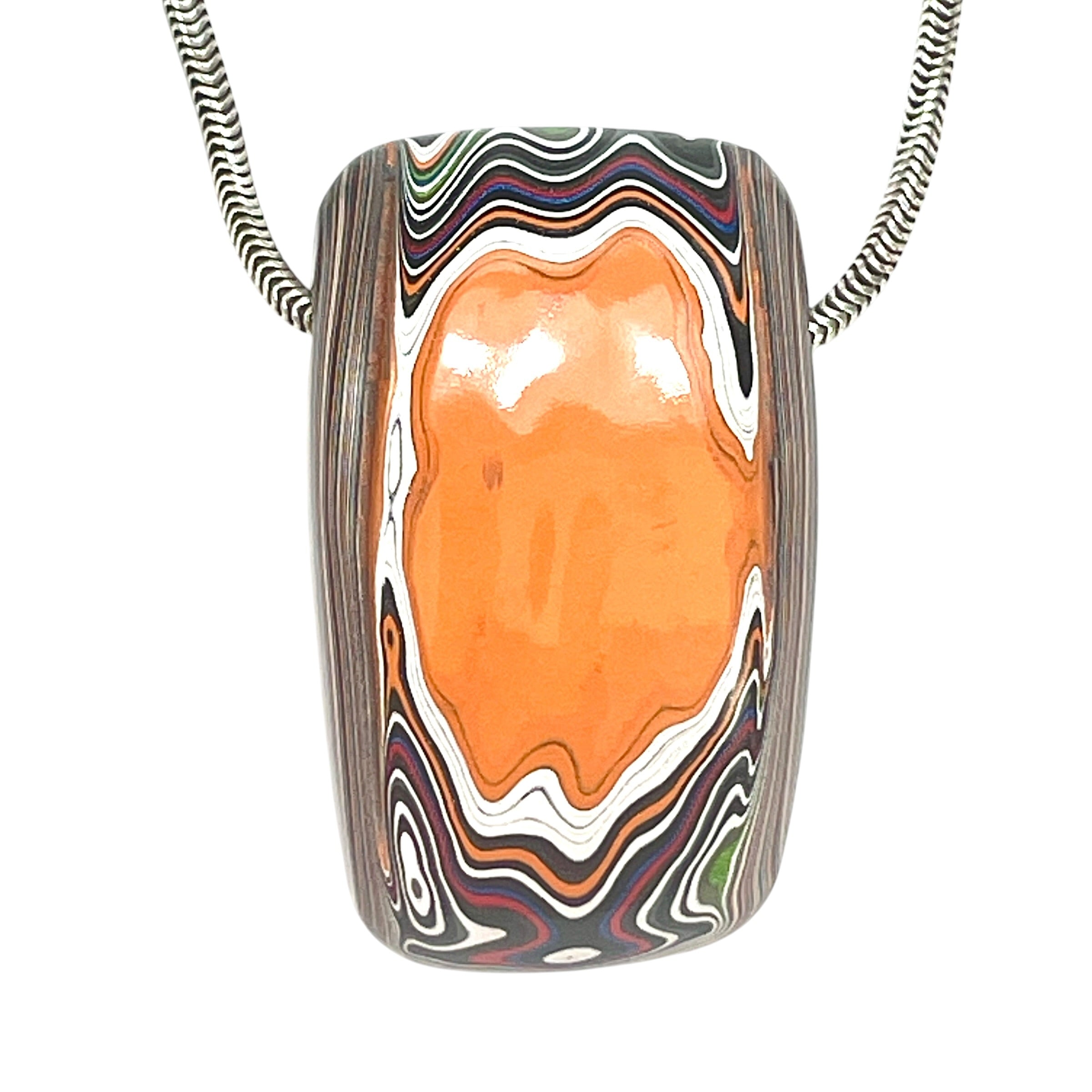 DVH Michigan Orange Joose Jeep Fordite Bead Pendant 38x22x12mm (6610) - DVHdesigns