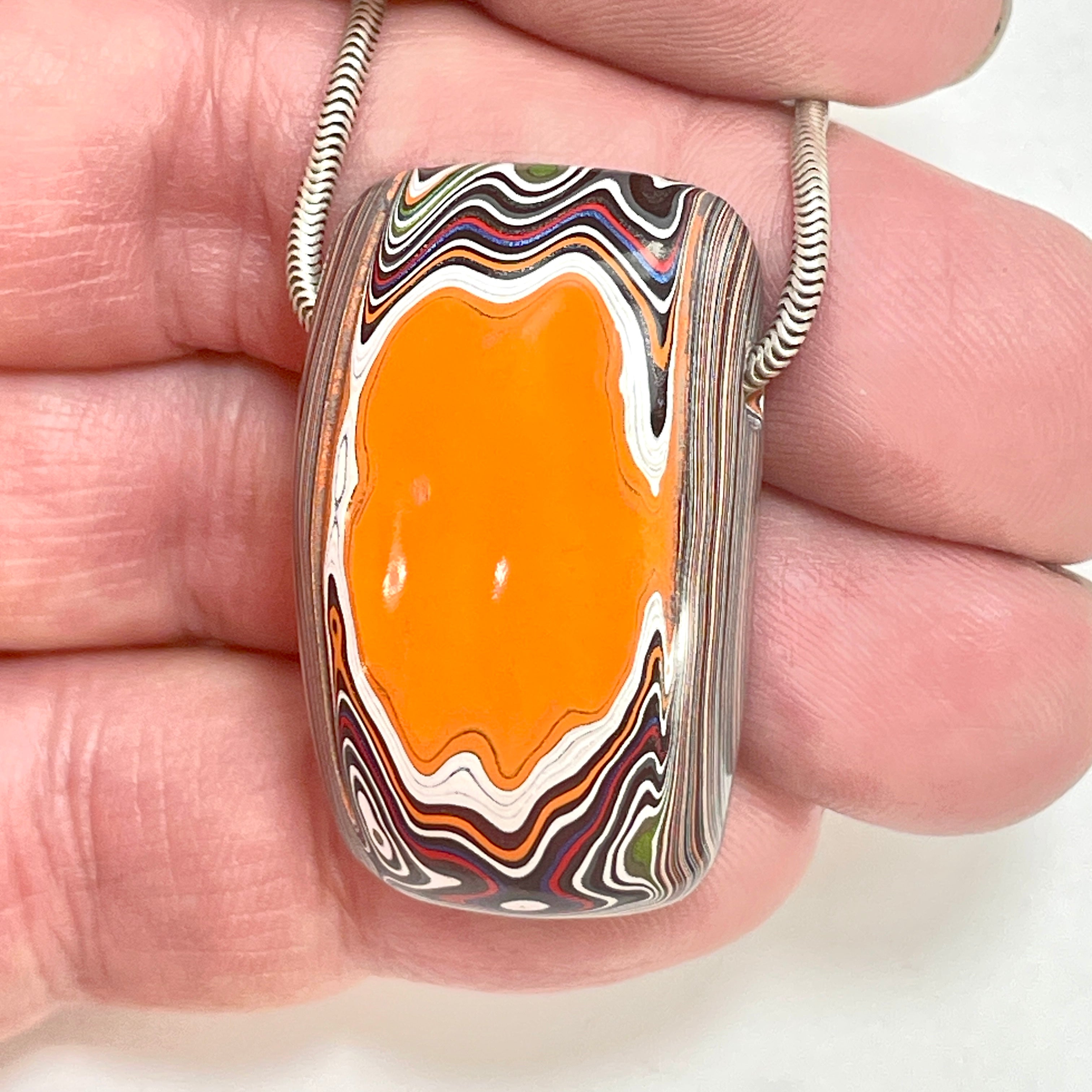 DVH Michigan Orange Joose Jeep Fordite Bead Pendant 38x22x12mm (6610) - DVHdesigns