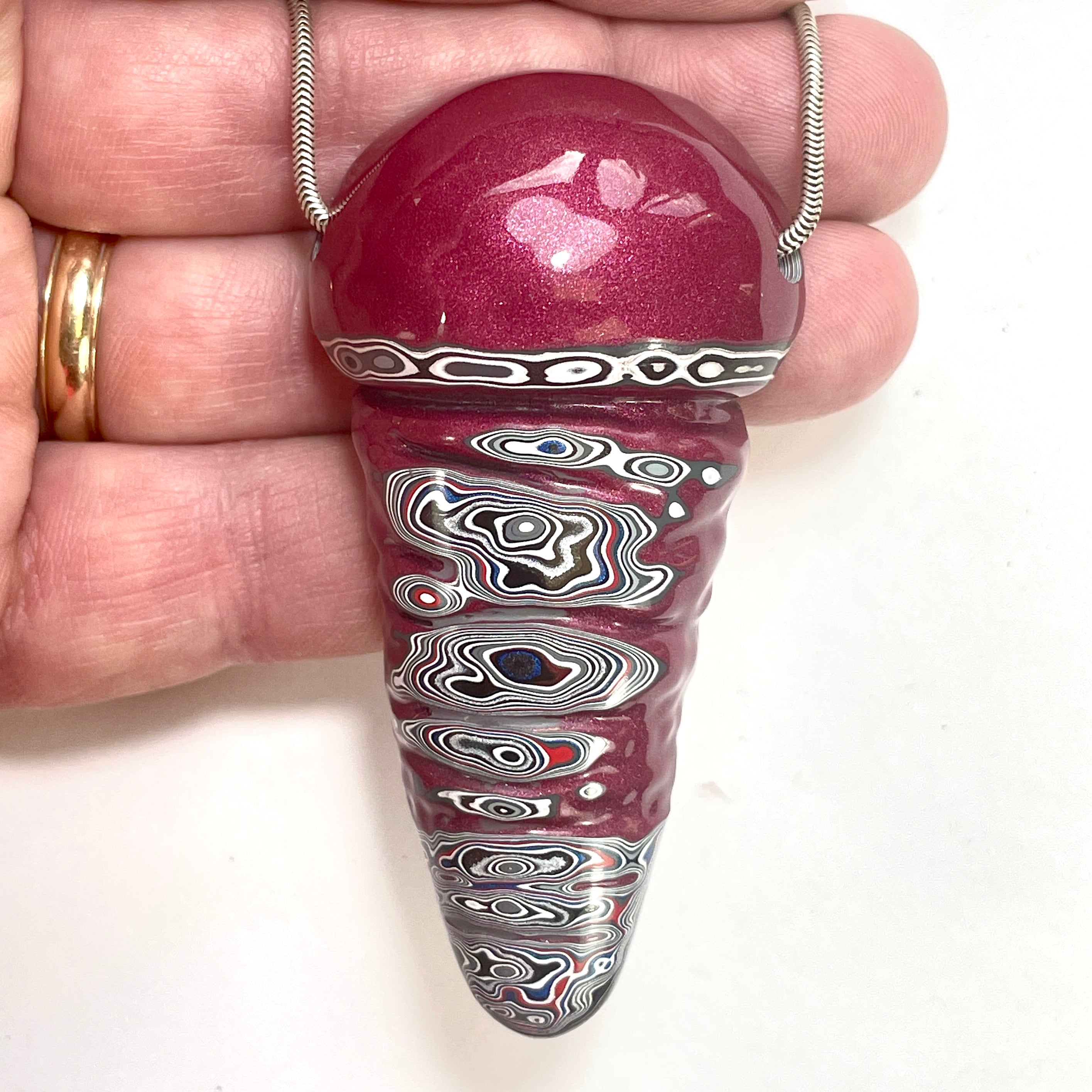 DVH Tuscadero Pink Jeep Fordite Bead Pendant Mushroom Phallus 75x40x19mm (6611) - DVHdesigns