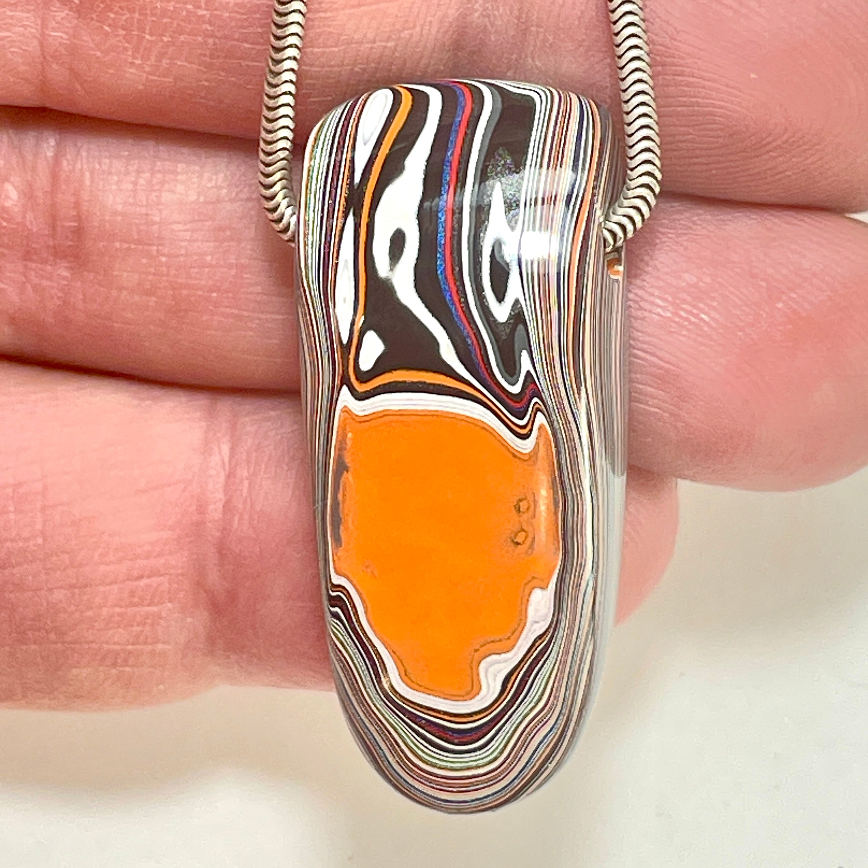 DVH Michigan Orange Joose Jeep Fordite Bead Pendant 38x16x11mm (6612) - DVHdesigns