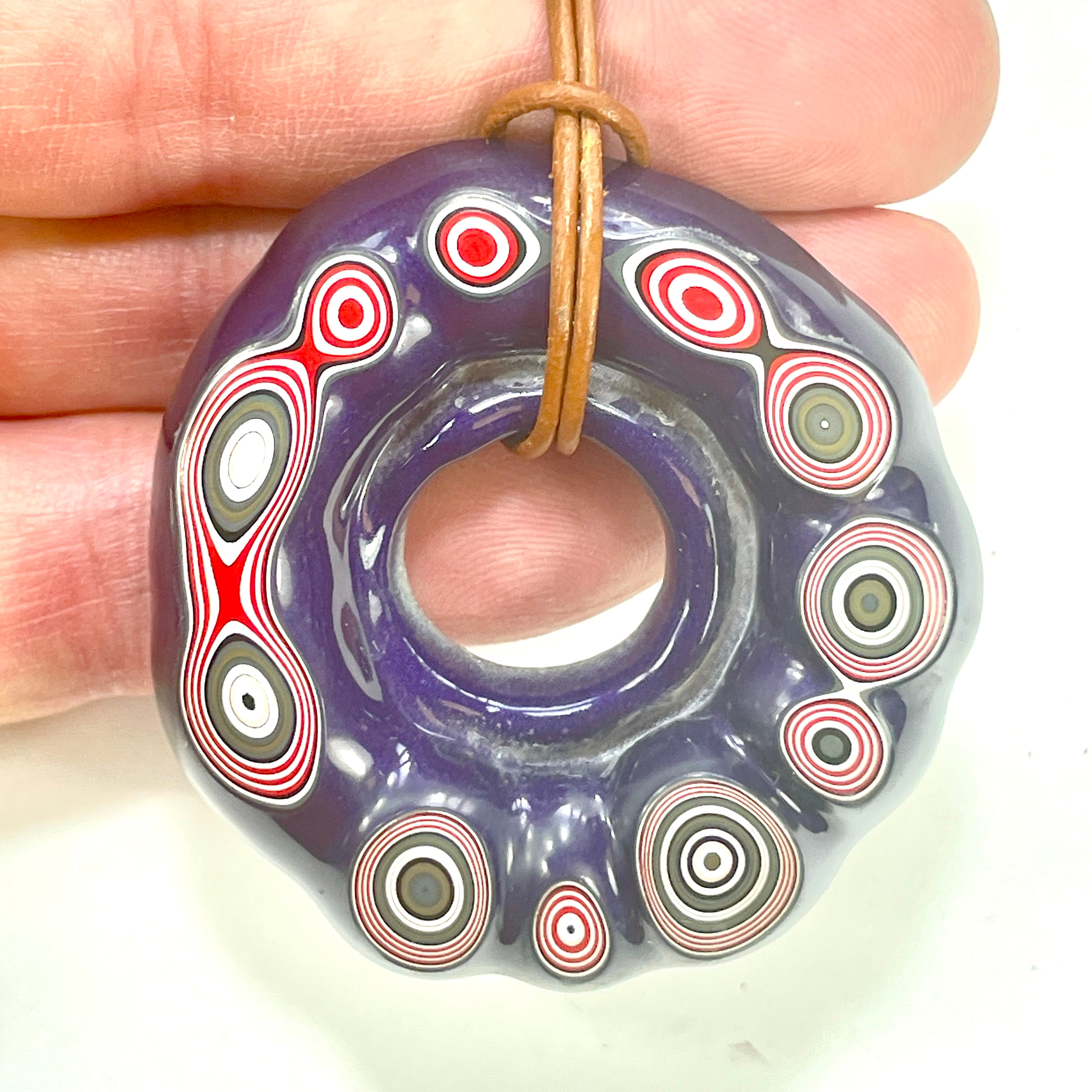 DVH Rare Michigan Purple Reign Fordite Buck Hole Donut Bead Pendant 53mm Rd x 12 (6614) - DVHdesigns