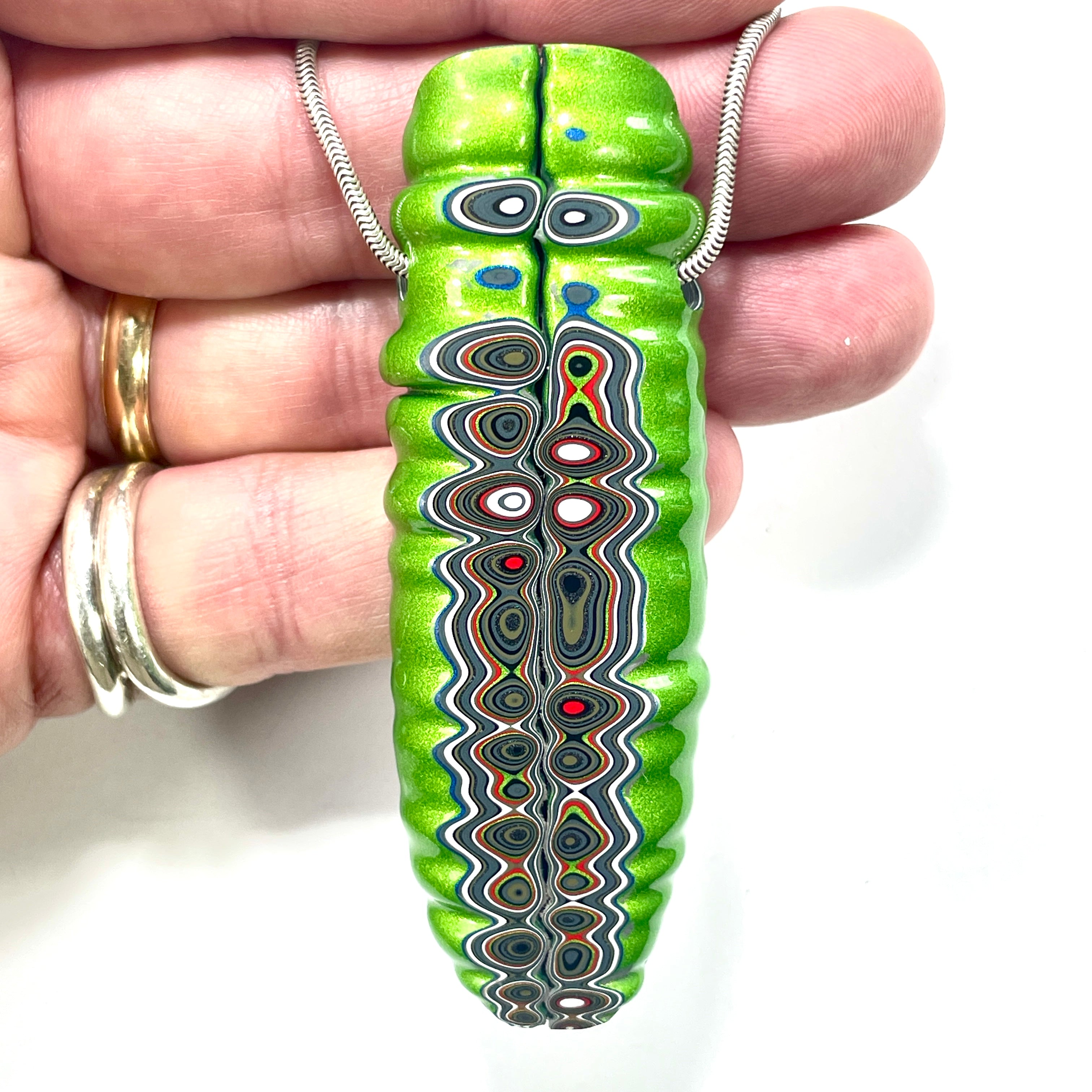DVH Mojito Green Jeep Fordite Bead Pendant Michigan  81x27x11mm (6618) - DVHdesigns