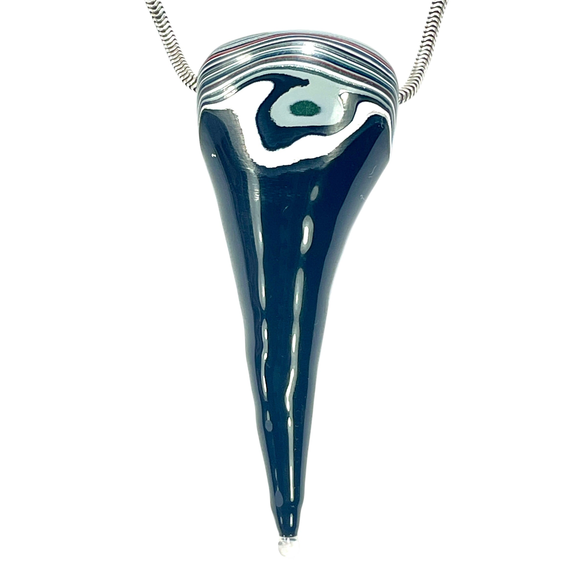 DVH Black Stalactite Drip Fordite Bead Pendant Michigan Chv Frd Jp 62x24x13mm (6619) - DVHdesigns