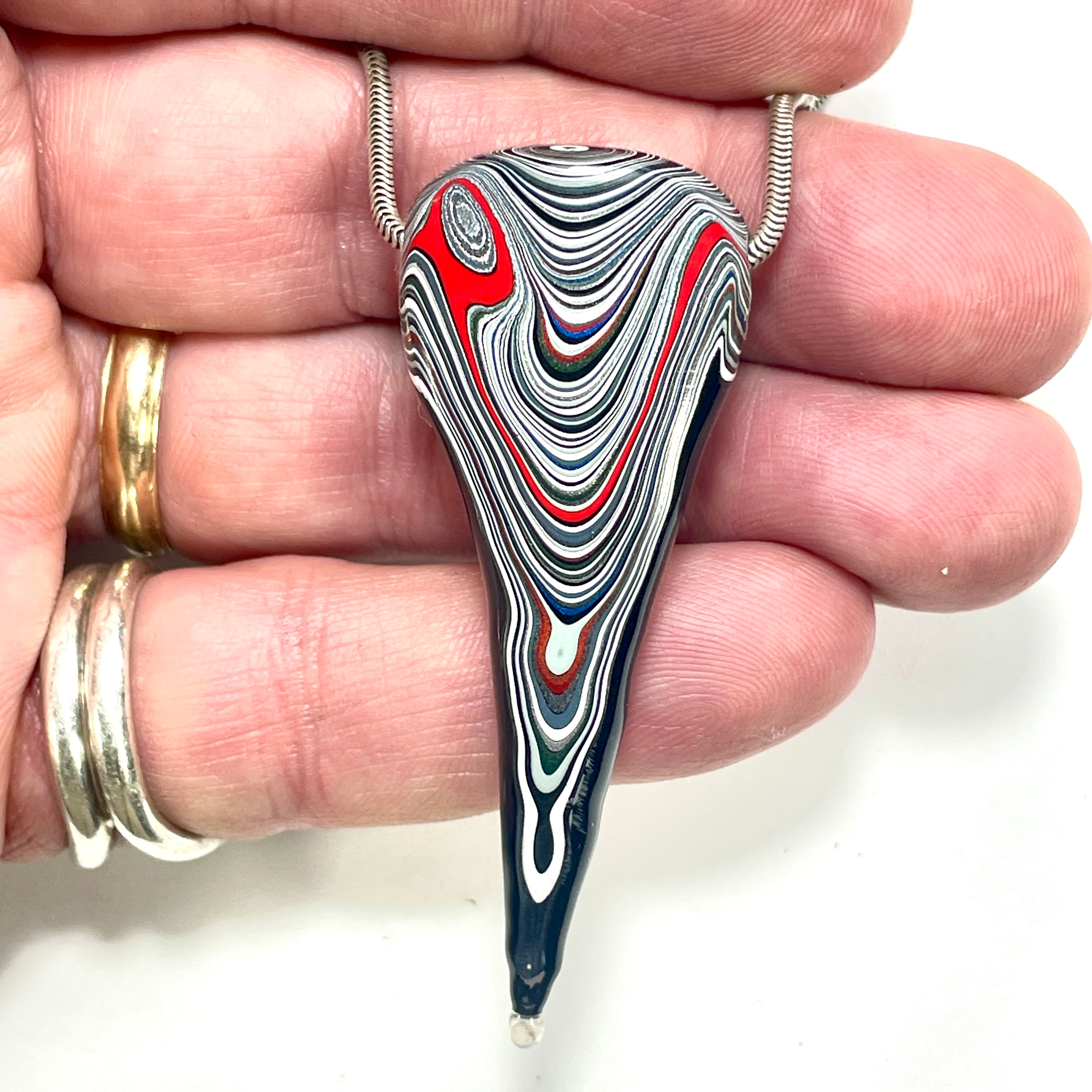 DVH Black Stalactite Drip Fordite Bead Pendant Michigan Chv Frd Jp 62x24x13mm (6619) - DVHdesigns