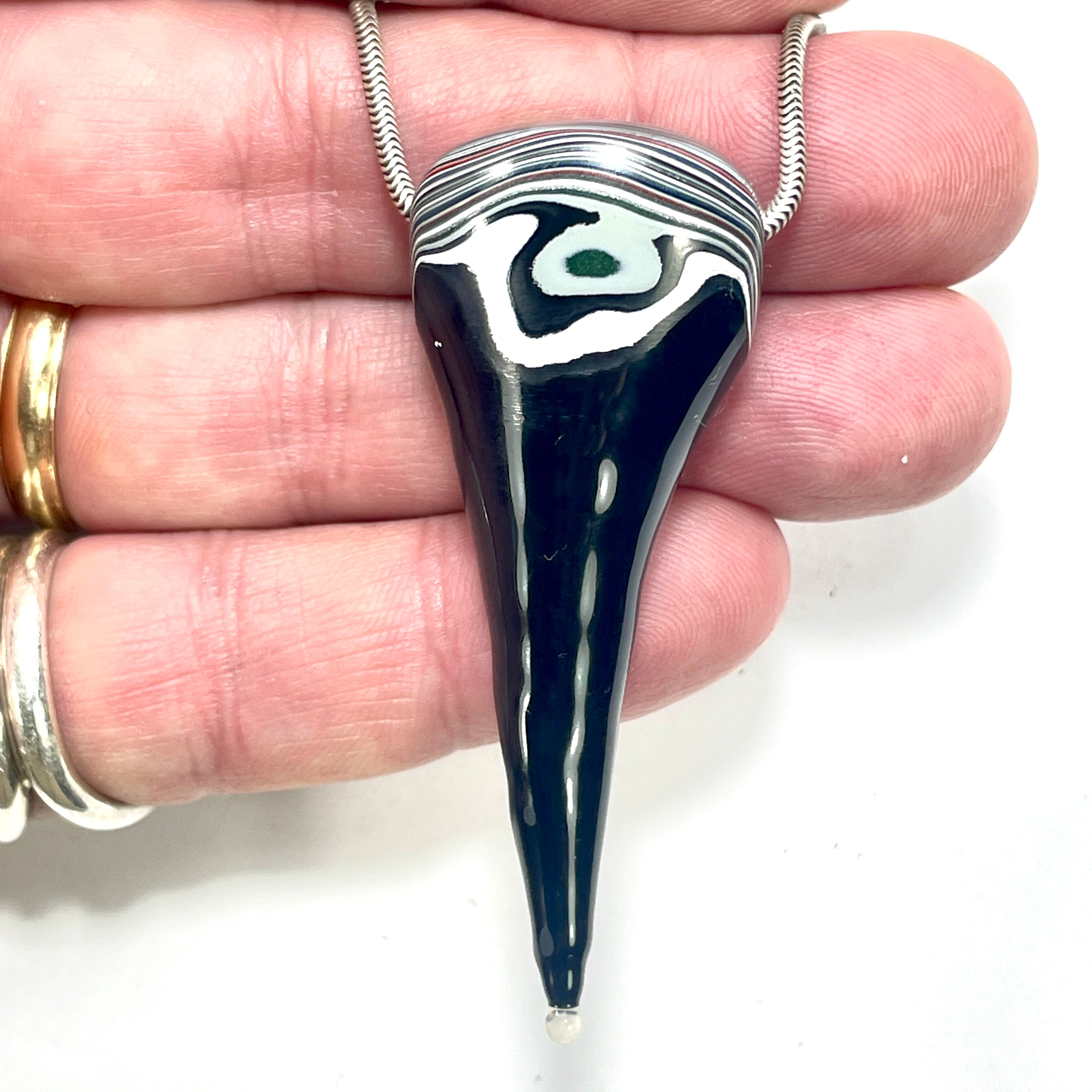 DVH Black Stalactite Drip Fordite Bead Pendant Michigan Chv Frd Jp 62x24x13mm (6619) - DVHdesigns