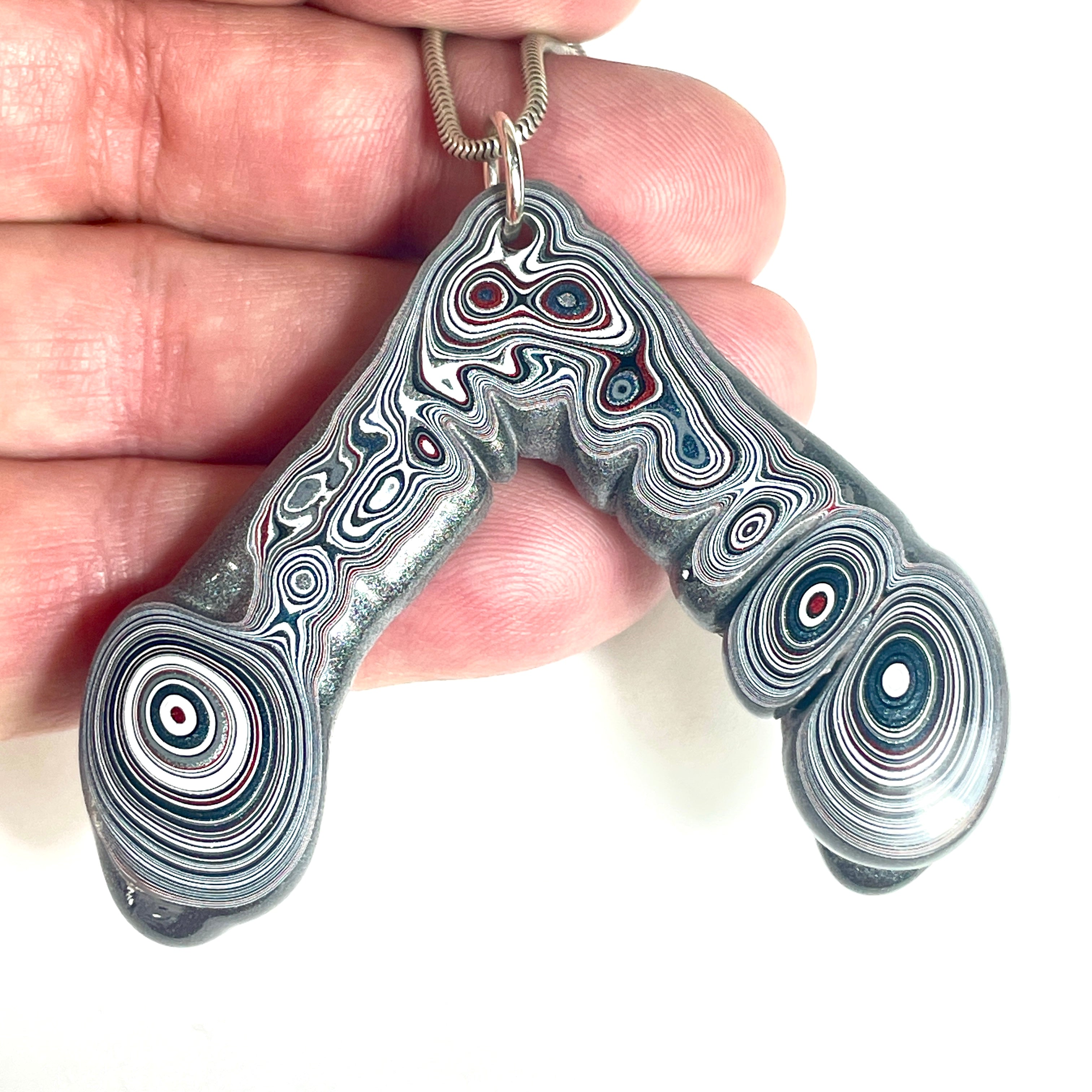 DVH Michigan Fordite Rare Corner Drip Bead Pendant Chv Frd Jp 65x51x7mm (6629)