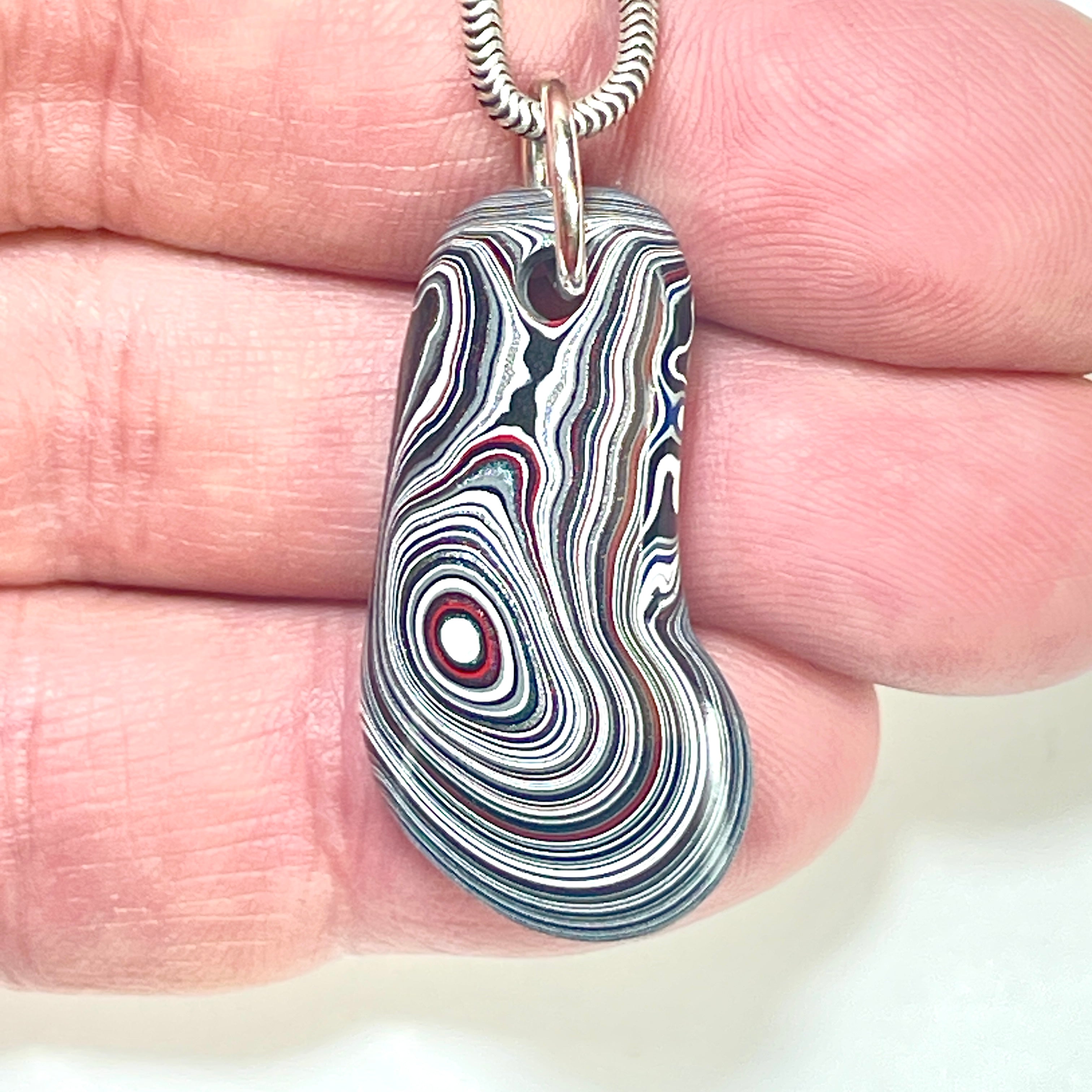 DVH Phallic Fordite Prince Albert Pendant Necklace Michigan Chv Frd Jp 33x14x7mm (6630)