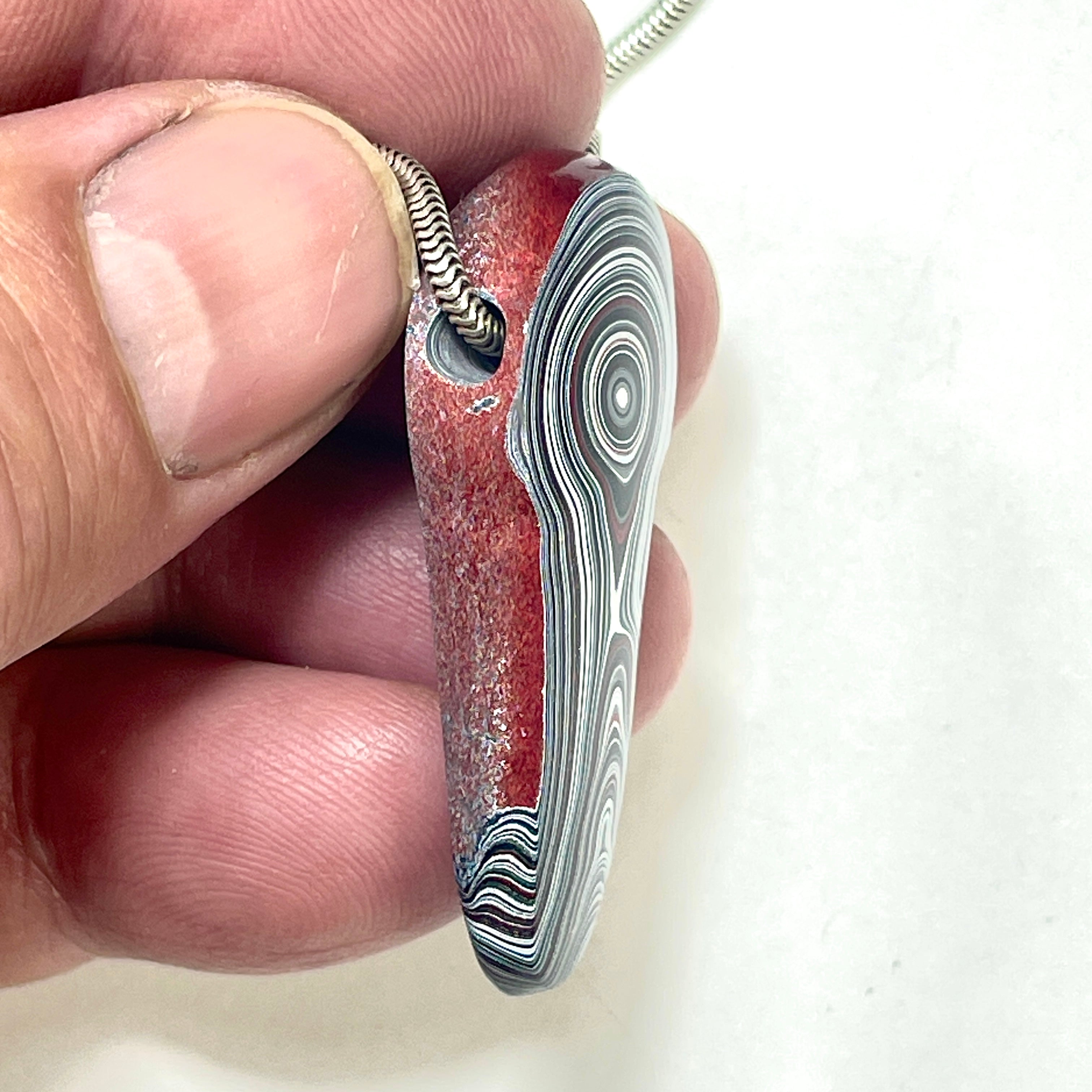 DVH Phallic Fordite Bead Pendant Necklace Michigan Chv Frd Jp 42x19x8mm (6632)