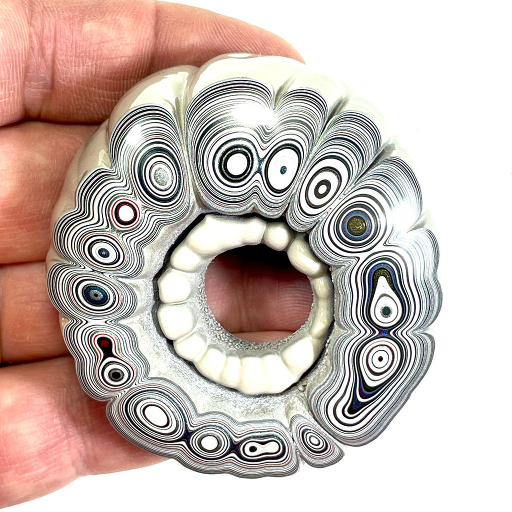 DVH Fordite Specimen Donut Buck Hole Polished Face Michigan Chv Frd Jp (6661) - DVHdesigns