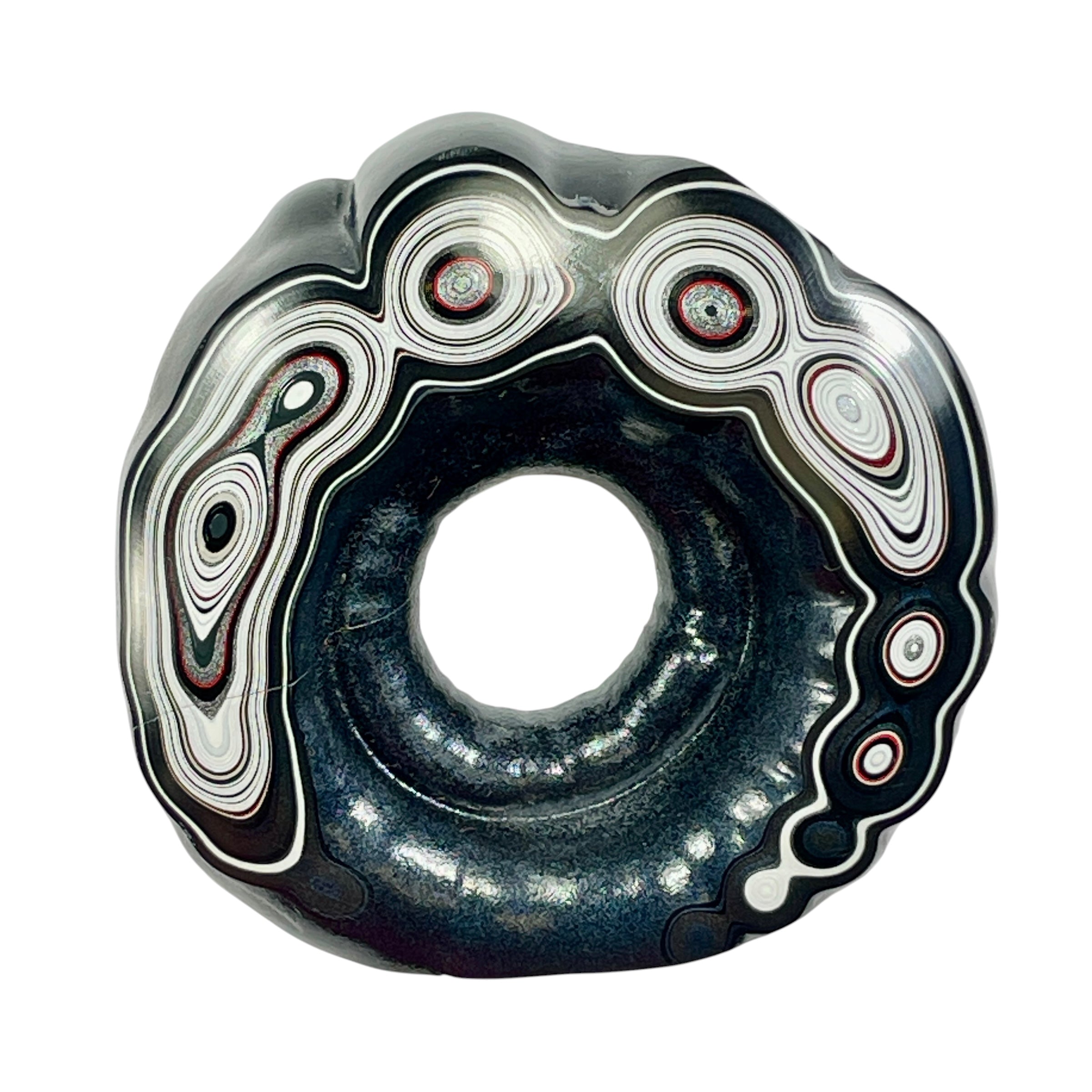 DVH Fordite Specimen Donut Buck Hole Polished Face Michigan Chv Frd Jp (6666) - DVHdesigns