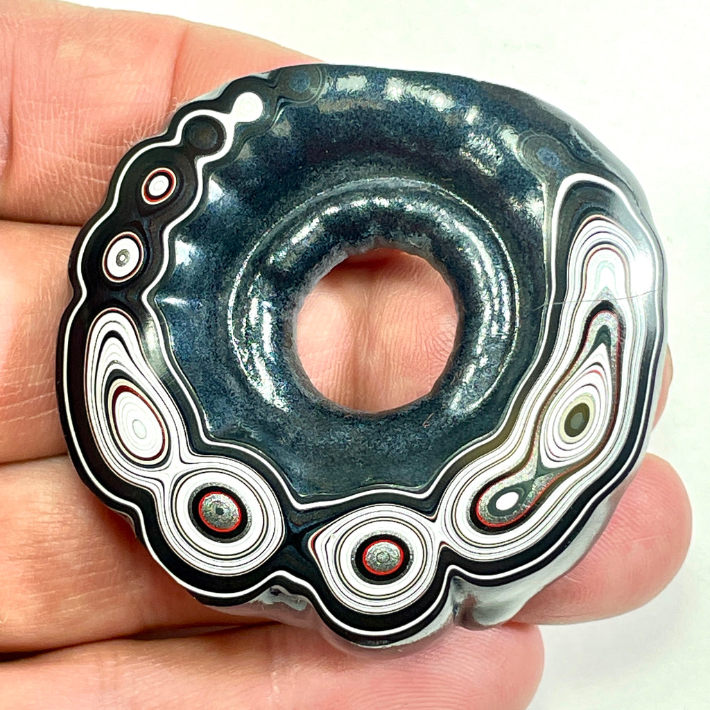 DVH Fordite Specimen Donut Buck Hole Polished Face Michigan Chv Frd Jp (6666) - DVHdesigns