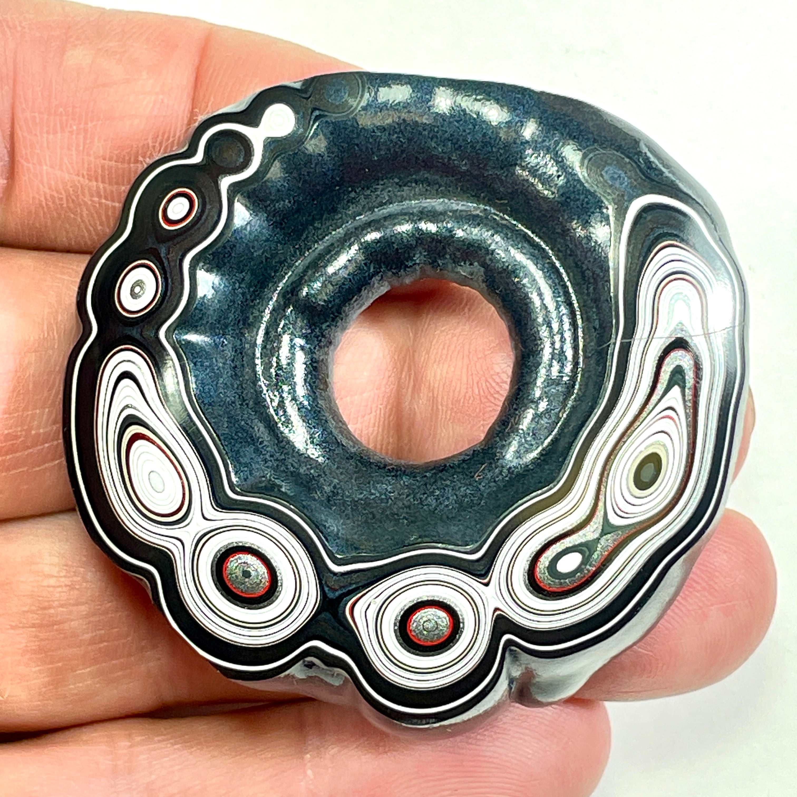 DVH Fordite Specimen Donut Buck Hole Polished Face Michigan Chv Frd Jp (6666) - DVHdesigns