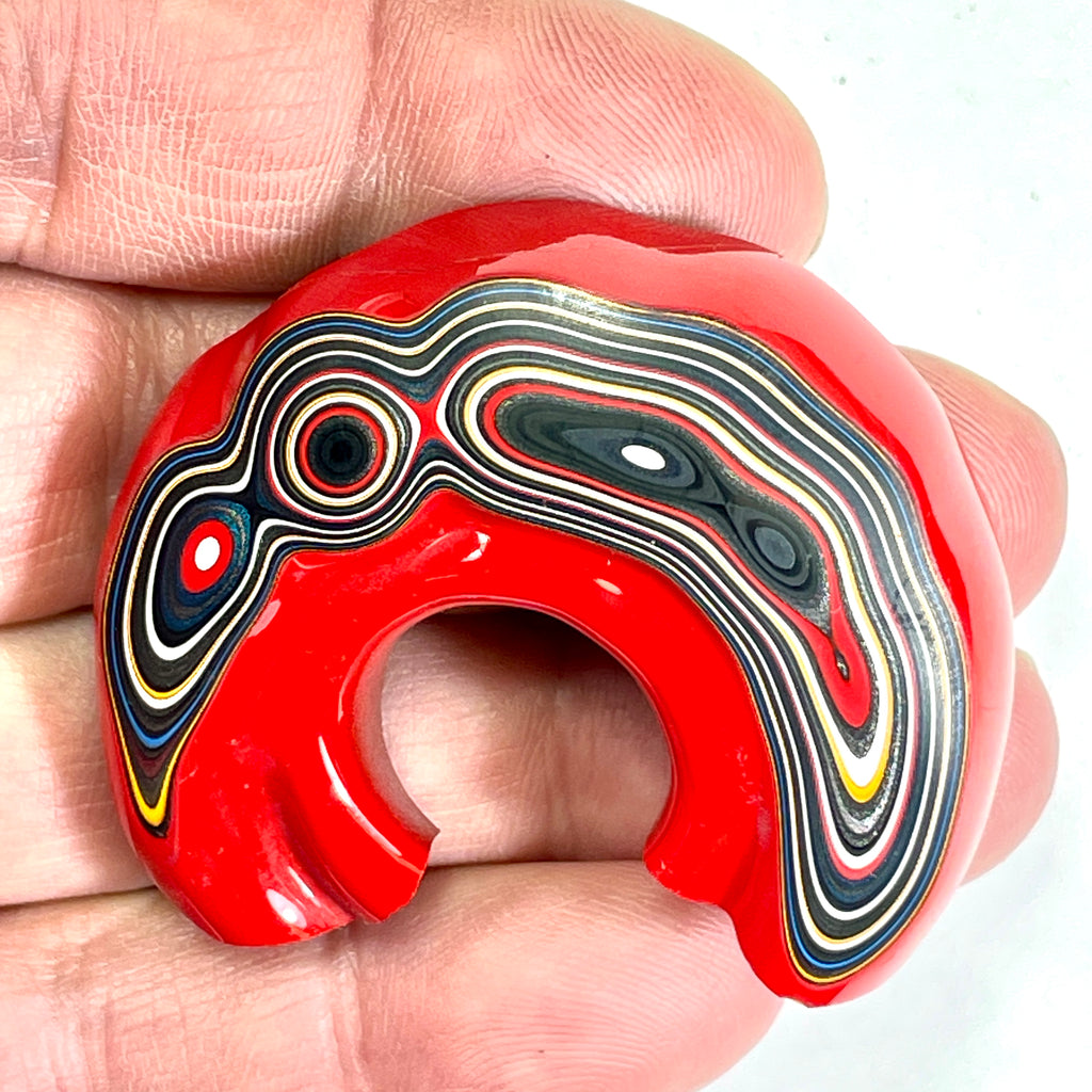 DVH Red Fordite Specimen 1/2 Donut Buck Hole Polished Face Chv Frd Jp (6668) - DVHdesigns