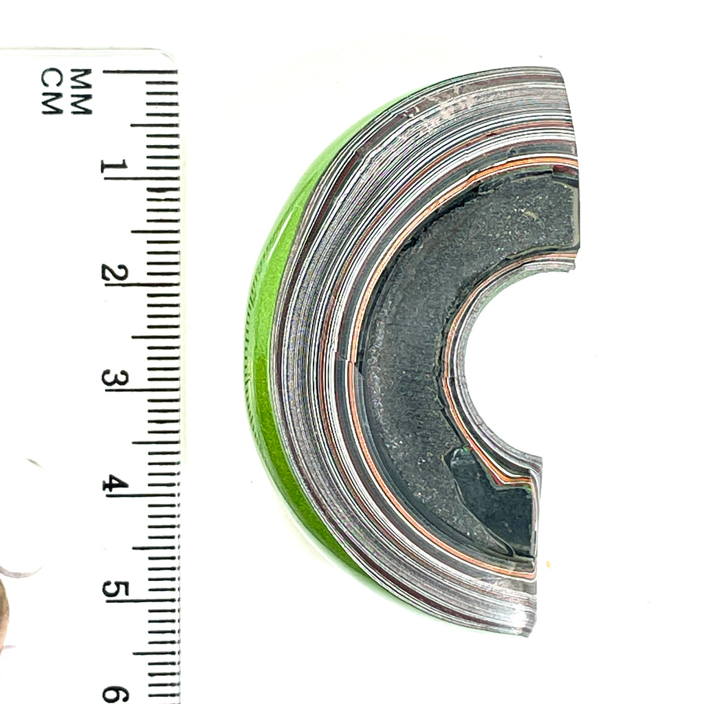 DVH Fordite Specimen 1/2 Donut Buck Hole Polished Face Michigan Chv Frd Jp (6669) - DVHdesigns