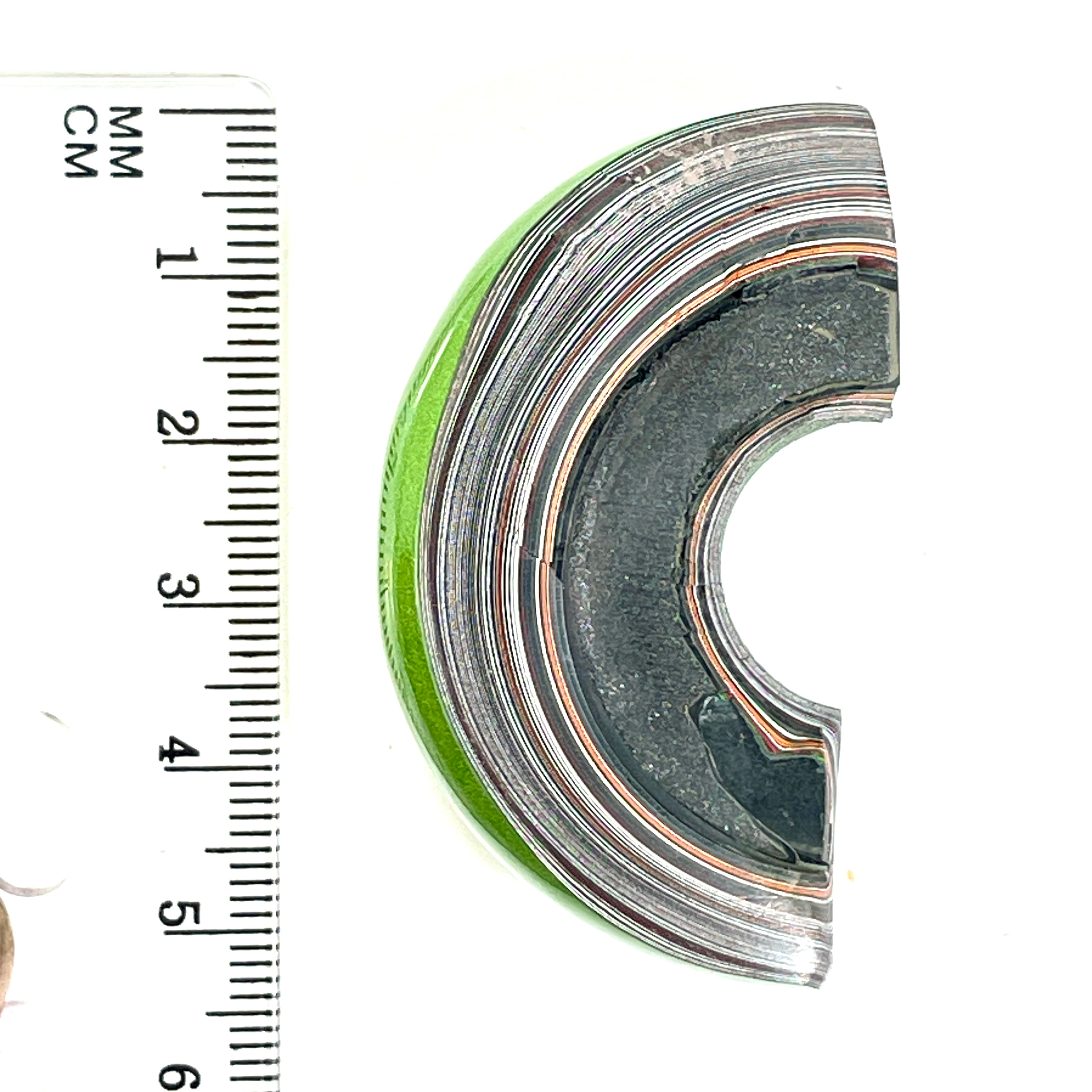 DVH Fordite Specimen 1/2 Donut Buck Hole Polished Face Michigan Chv Frd Jp (6669) - DVHdesigns
