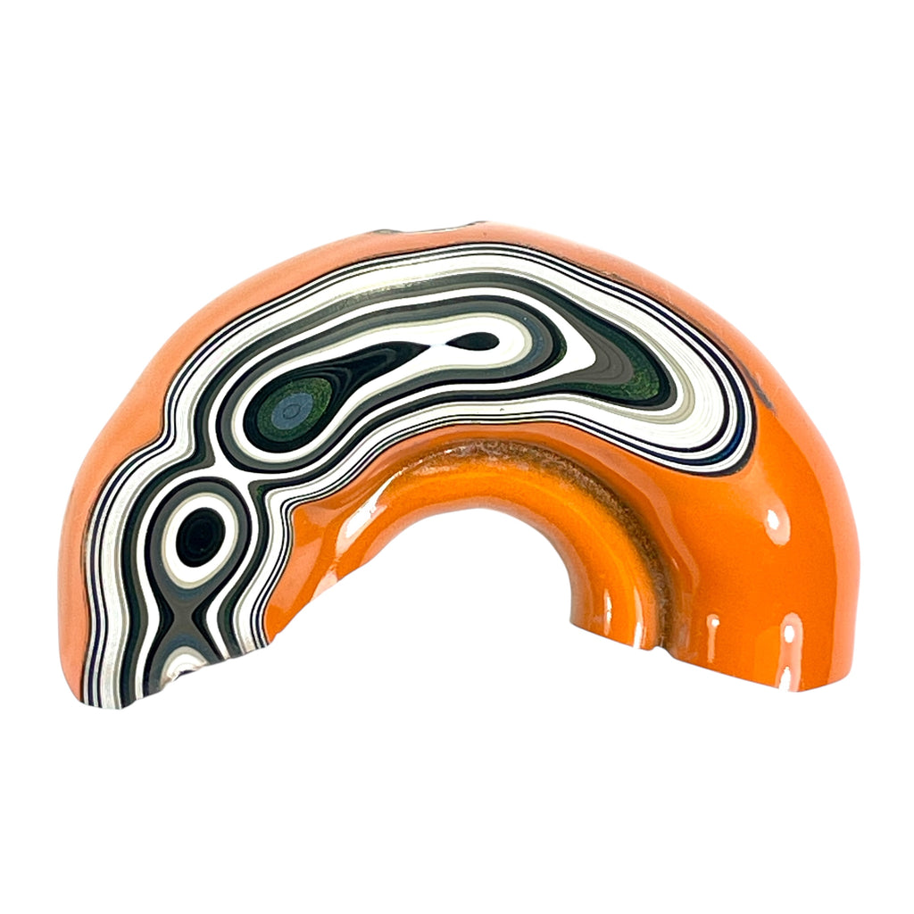 DVH Fordite Specimen Joose Orange 1/2 Donut Buck Hole Polished Face Michigan (6670) - DVHdesigns