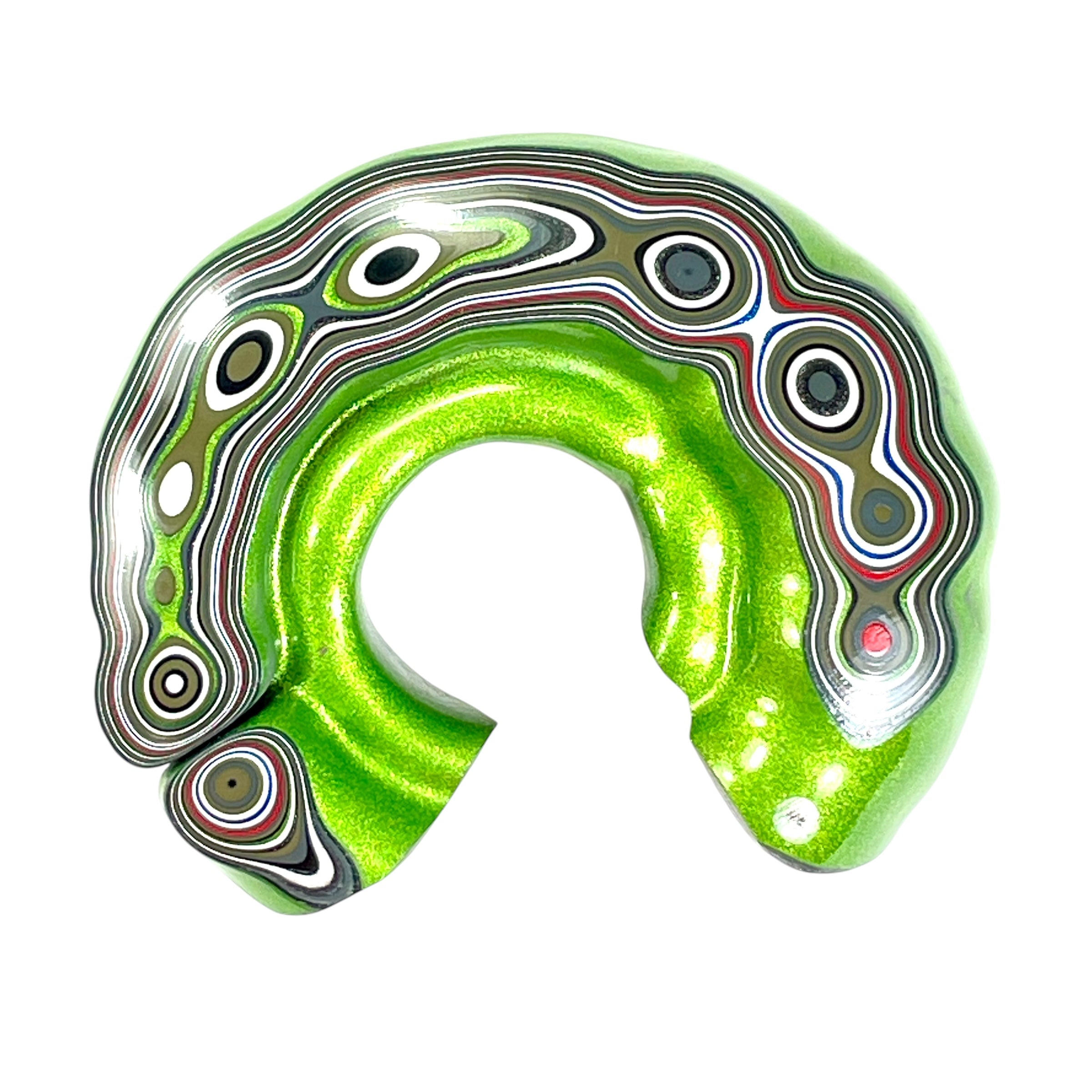DVH Fordite Specimen 1/2 Donut Buck Hole Polished Face Michigan Chv Frd Jp (6673) - DVHdesigns