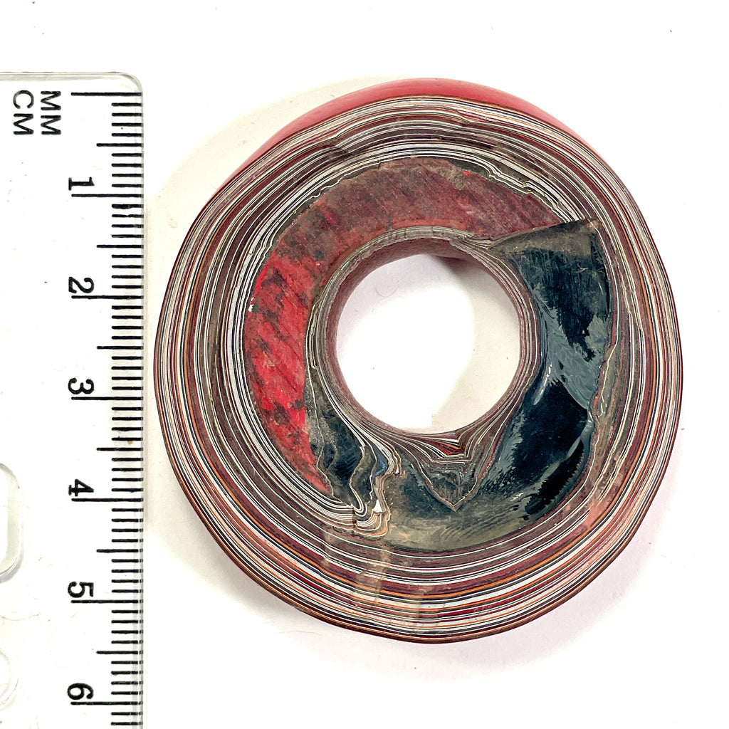 DVH Red Fordite Specimen Donut Buck Hole Polished Face Chv Frd Jp (6713)