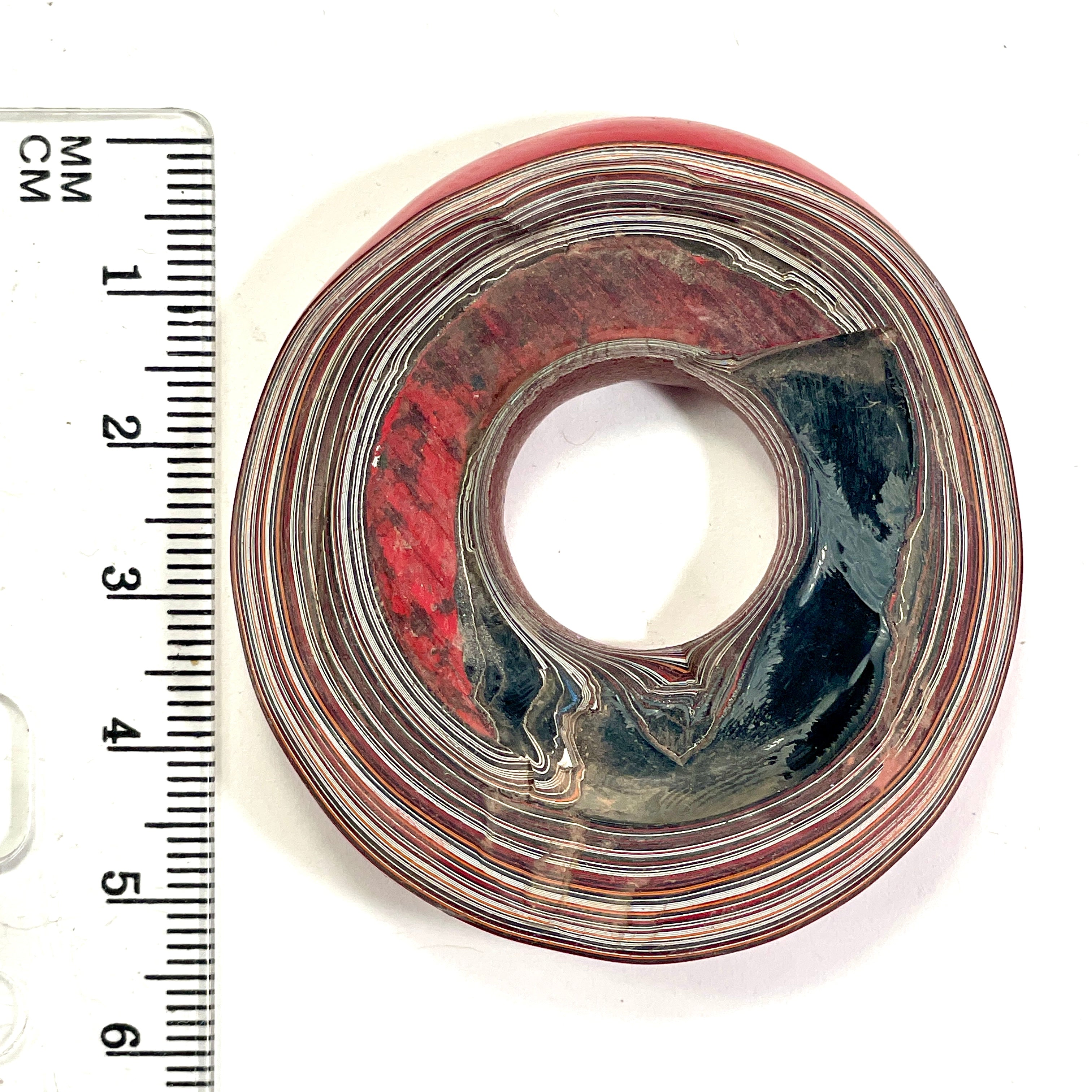 DVH Red Fordite Specimen Donut Buck Hole Polished Face Chv Frd Jp (6713)
