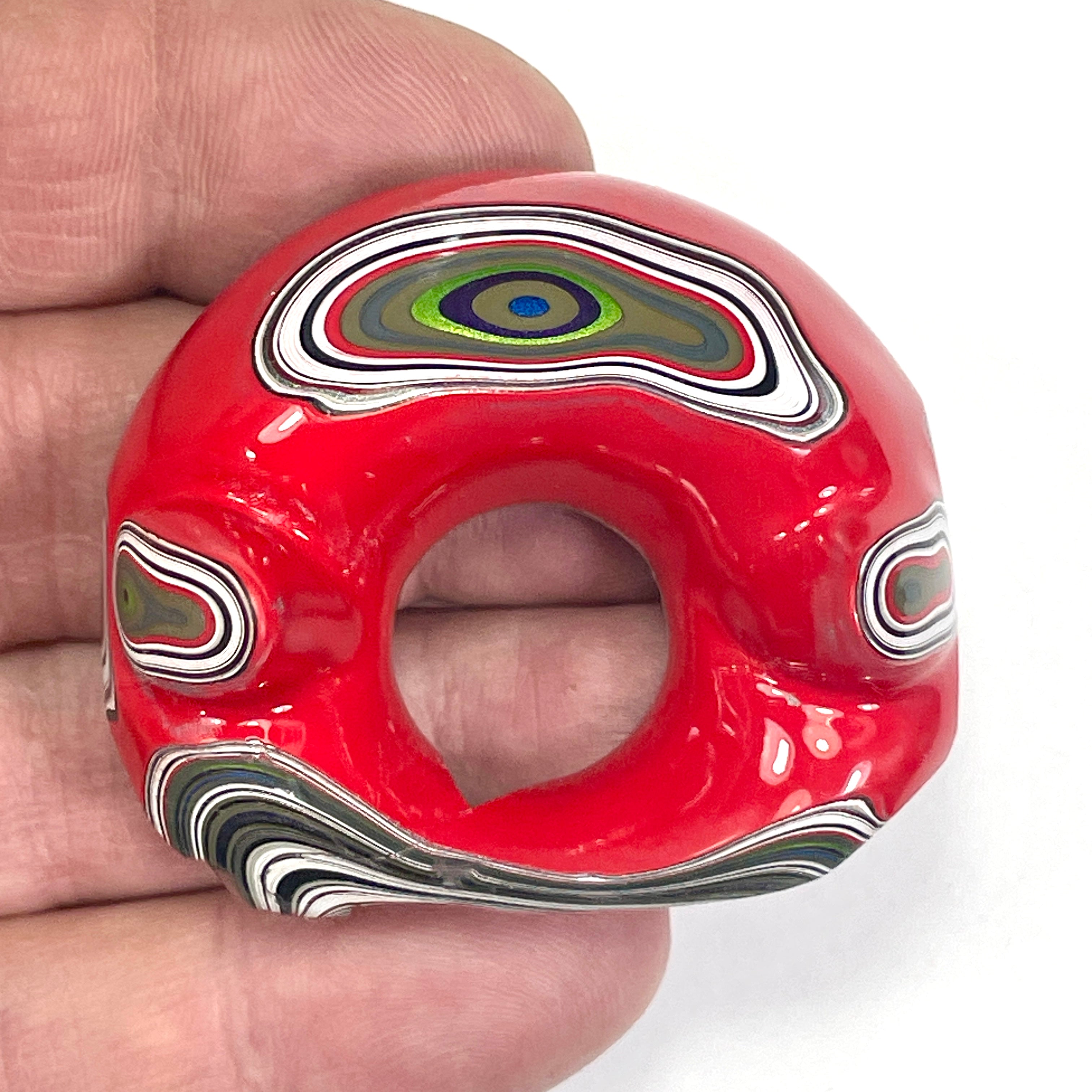 DVH Red Fordite Specimen Partial Donut Buck Hole Polished Face Chv Frd Jp (6715)