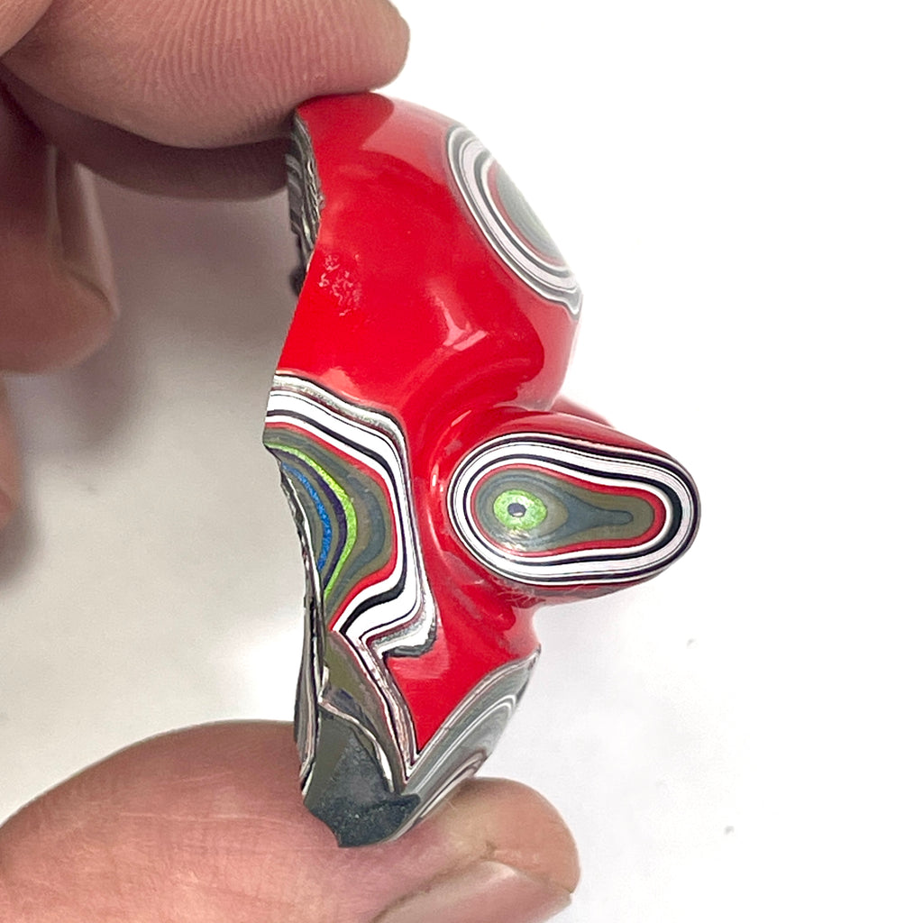 DVH Red Fordite Specimen Partial Donut Buck Hole Polished Face Chv Frd Jp (6715)