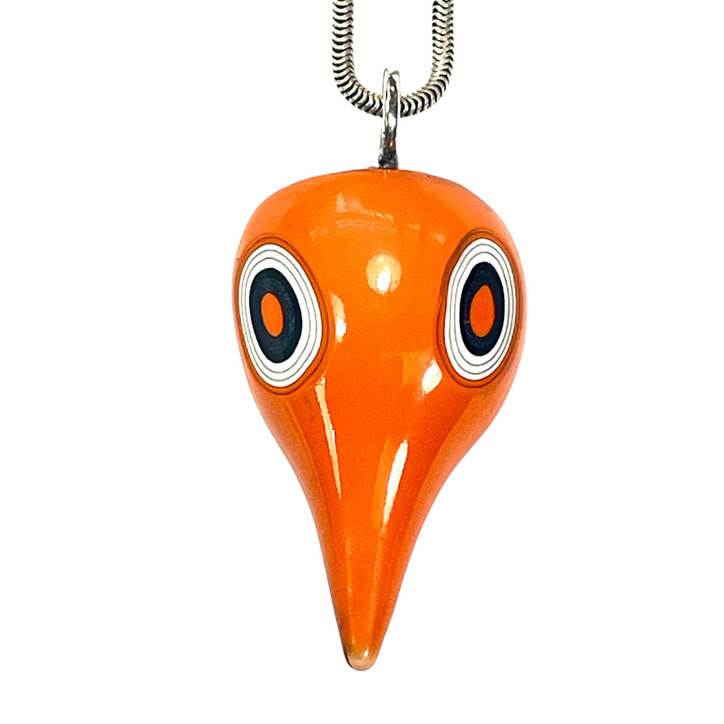 DVH Jp Orange Joose Fordite Bird Head Pendant Necklace 40x24x14mm (6727)