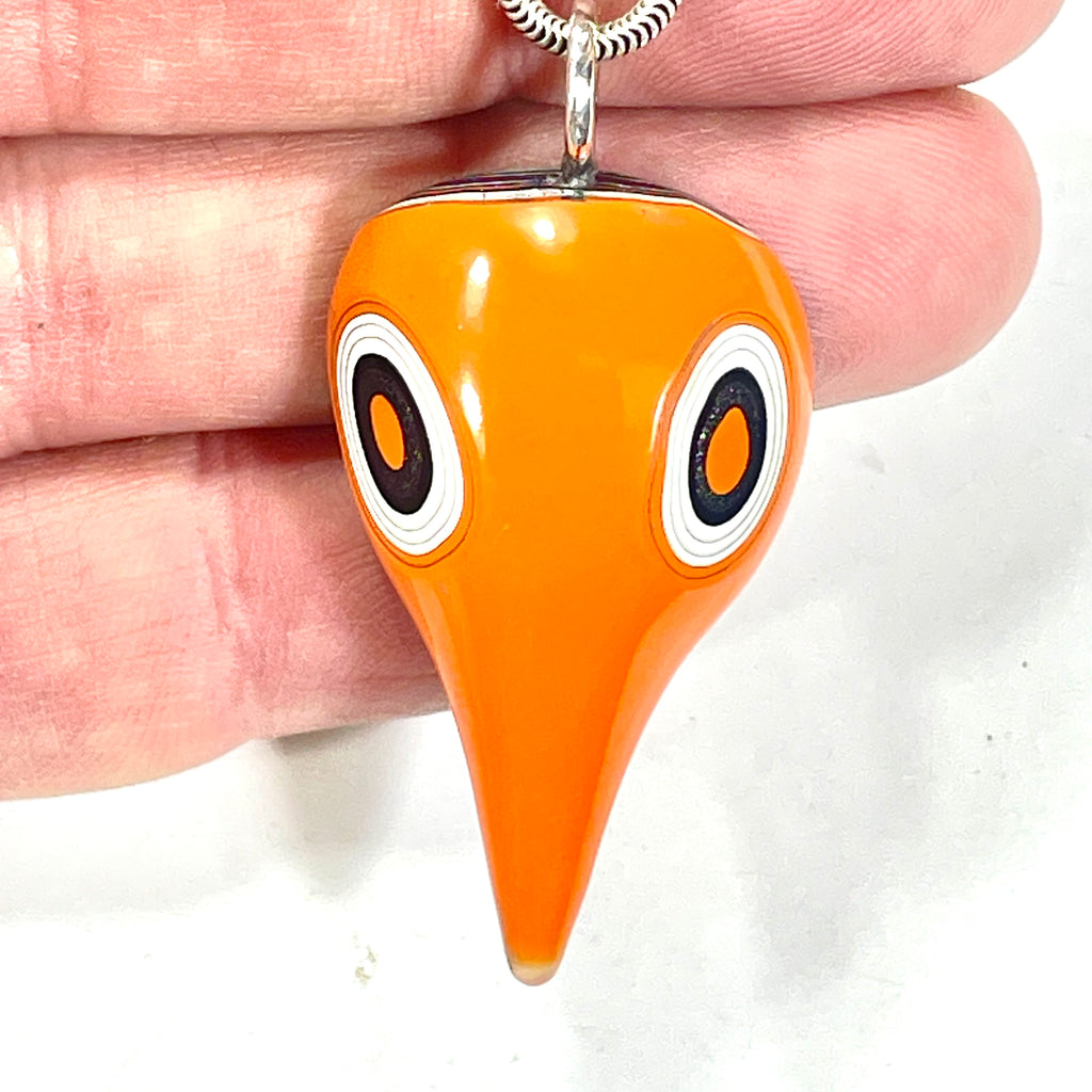 DVH Jp Orange Joose Fordite Bird Head Pendant Necklace 40x24x14mm (6727)