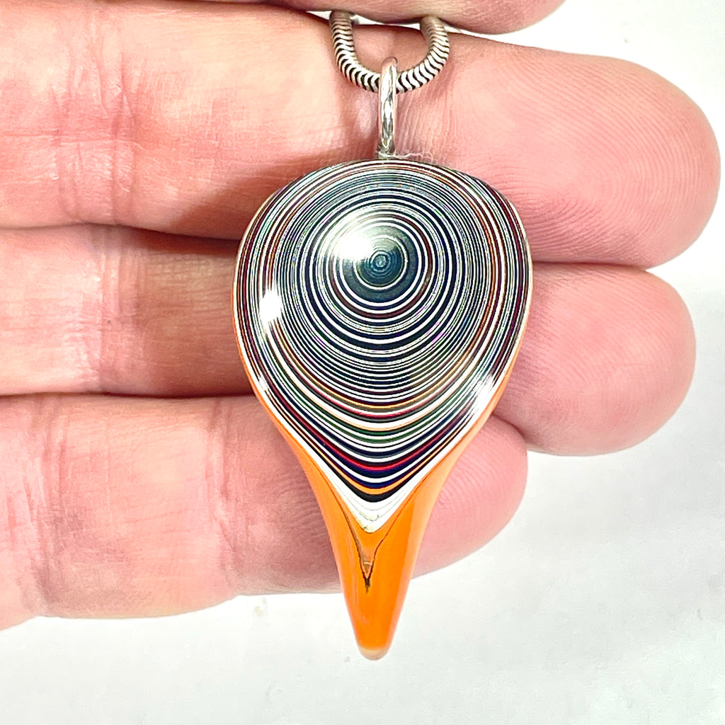 DVH Jp Orange Joose Fordite Bird Head Pendant Necklace 40x24x14mm (6727)