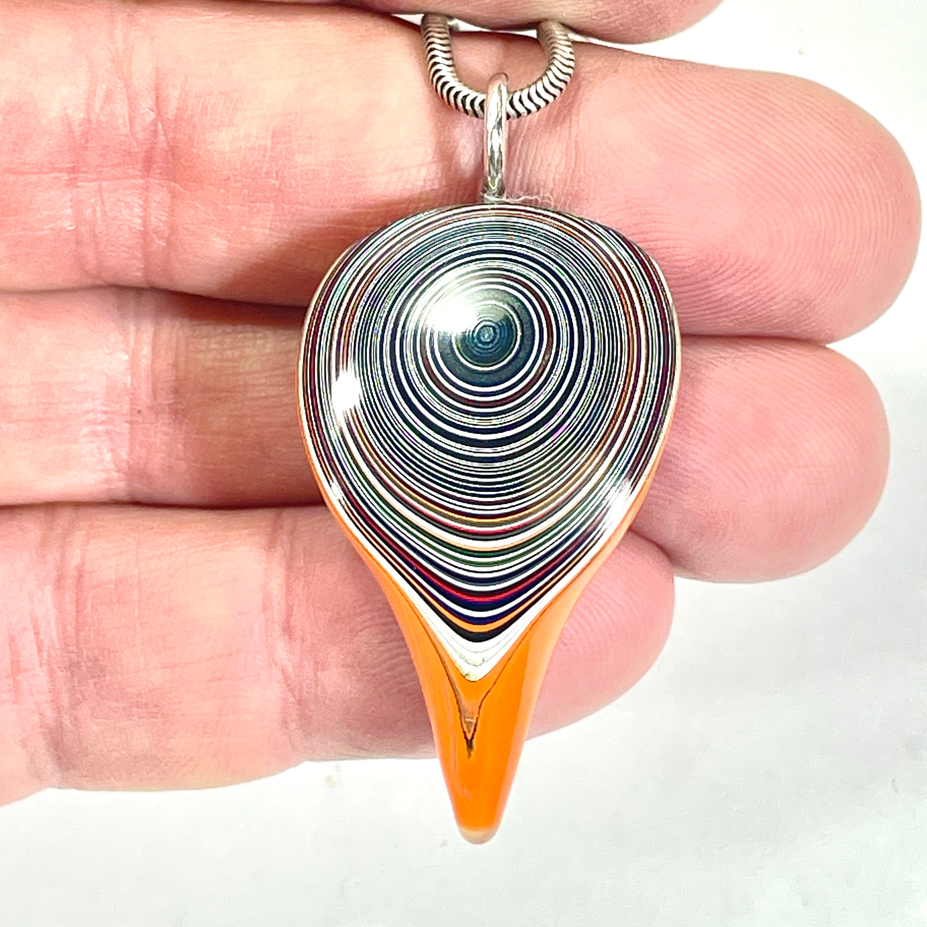 DVH Jp Orange Joose Fordite Bird Head Pendant Necklace 40x24x14mm (6727)