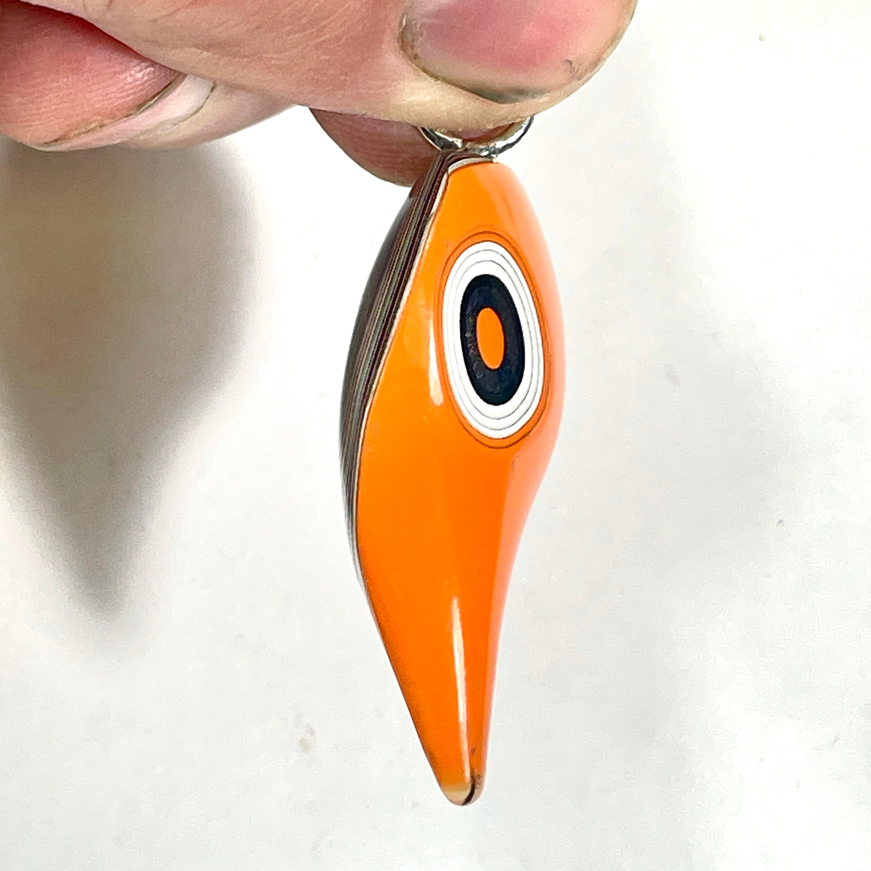DVH Jp Orange Joose Fordite Bird Head Pendant Necklace 40x24x14mm (6727)