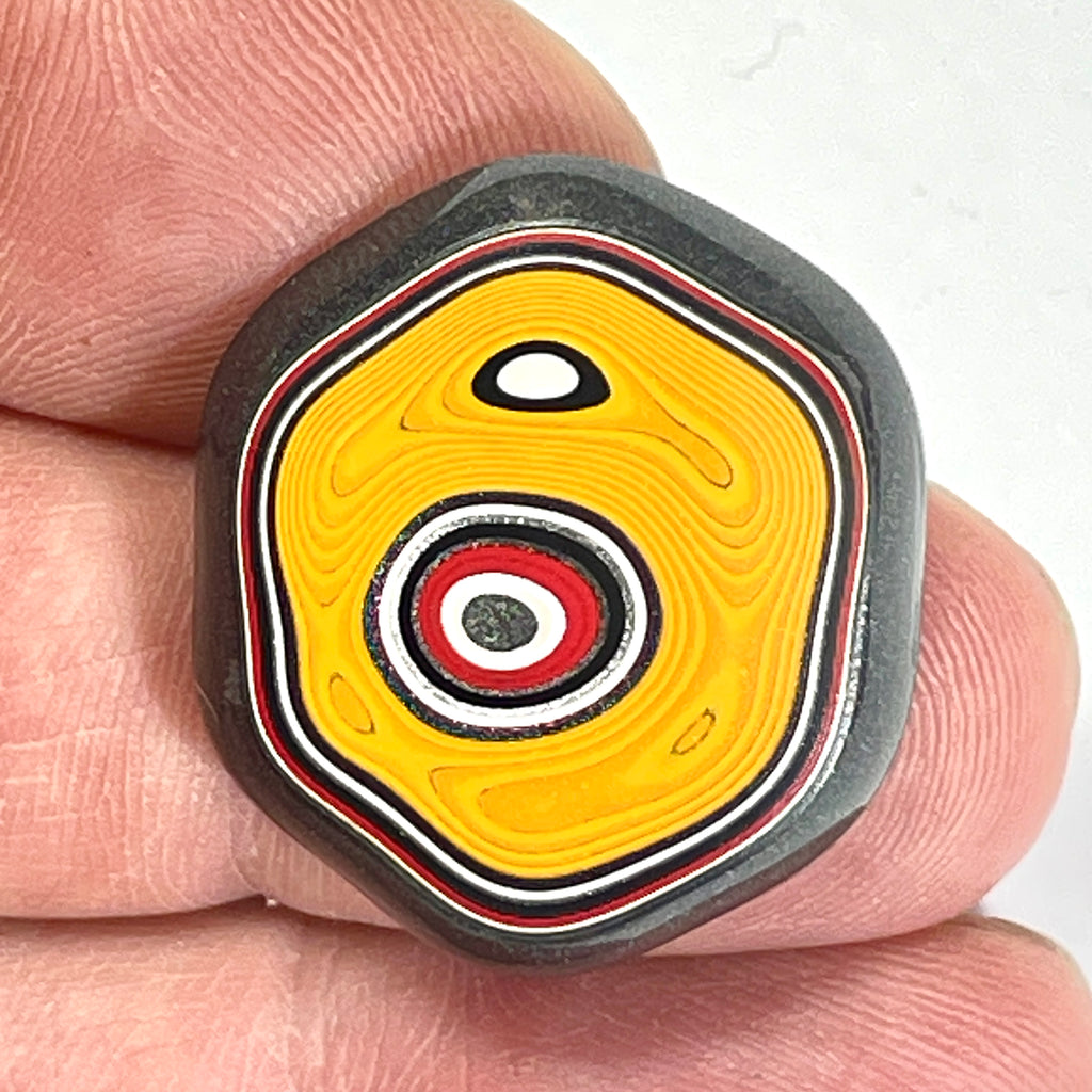 DVH Rare Orange Michigan Fordite Hex Bolt Cap Cabochon Chv Frd Jp 26x26x5mm (6754)