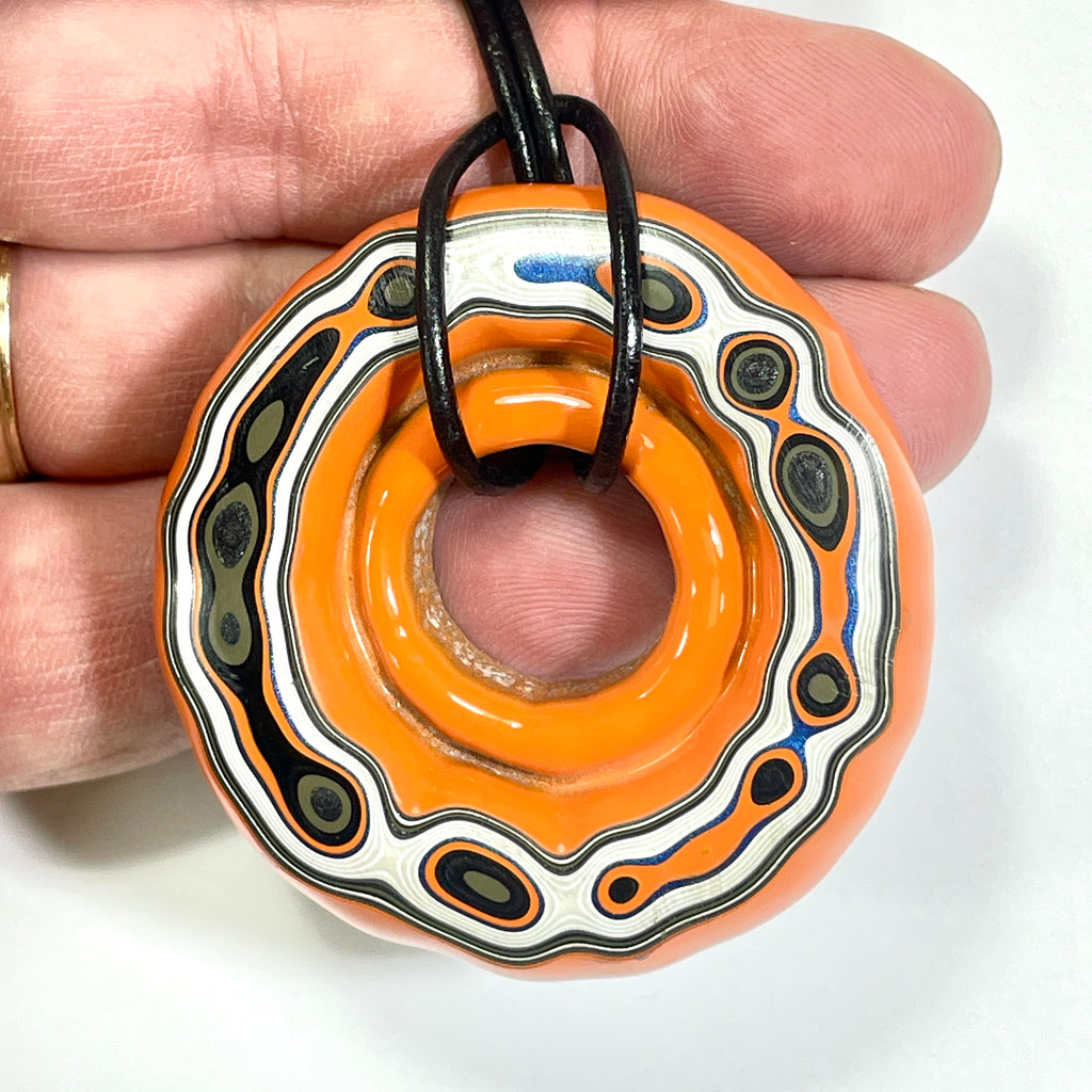 DVH Rare Michigan Orange Joose Jp Fordite Buck Hole Donut Bead Pendant 53mm Rd x11 (6760)
