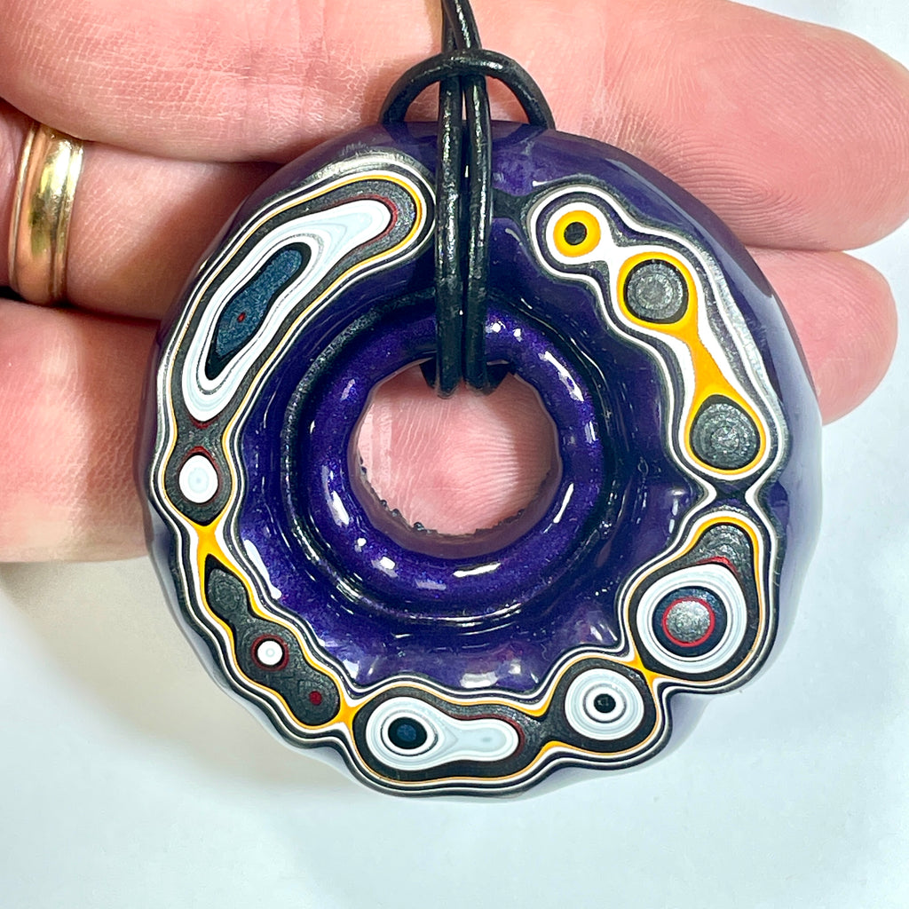 DVH Rare Michigan Purple Reign Jp Fordite Buck Hole Donut Bead Pendant 55mm rd x12 (6761)