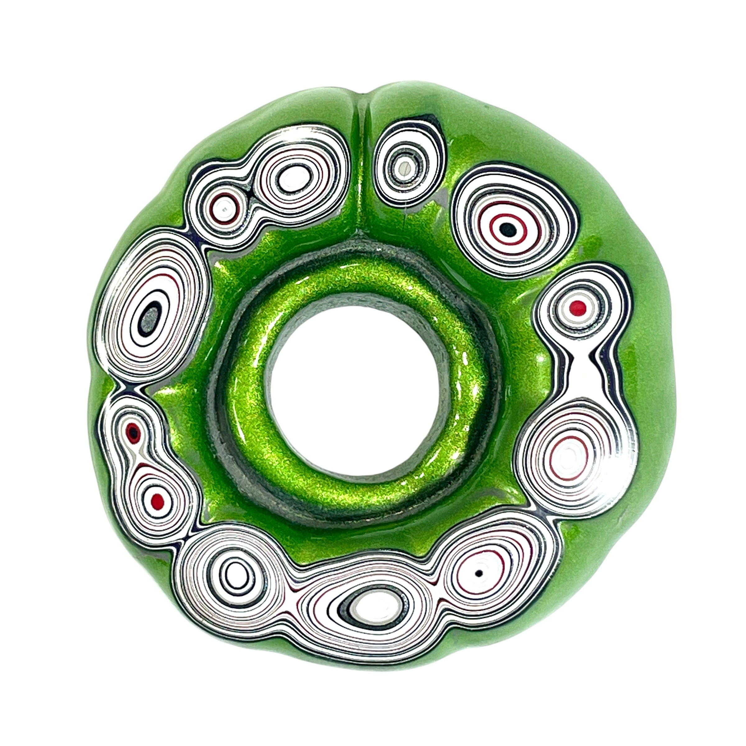 DVH Rare Michigan Mojito Green Jp Fordite Buck Hole Donut Bead Pendant 56mm rd x13 (6762)