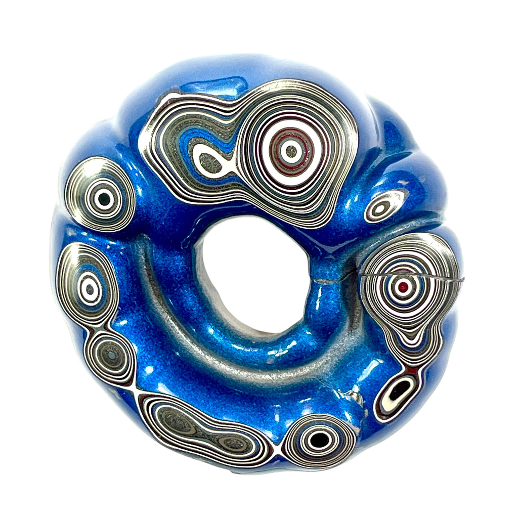 DVH Blue Fordite Specimen Donut Buck Hole Polished Face Chv Frd Jp (6768)