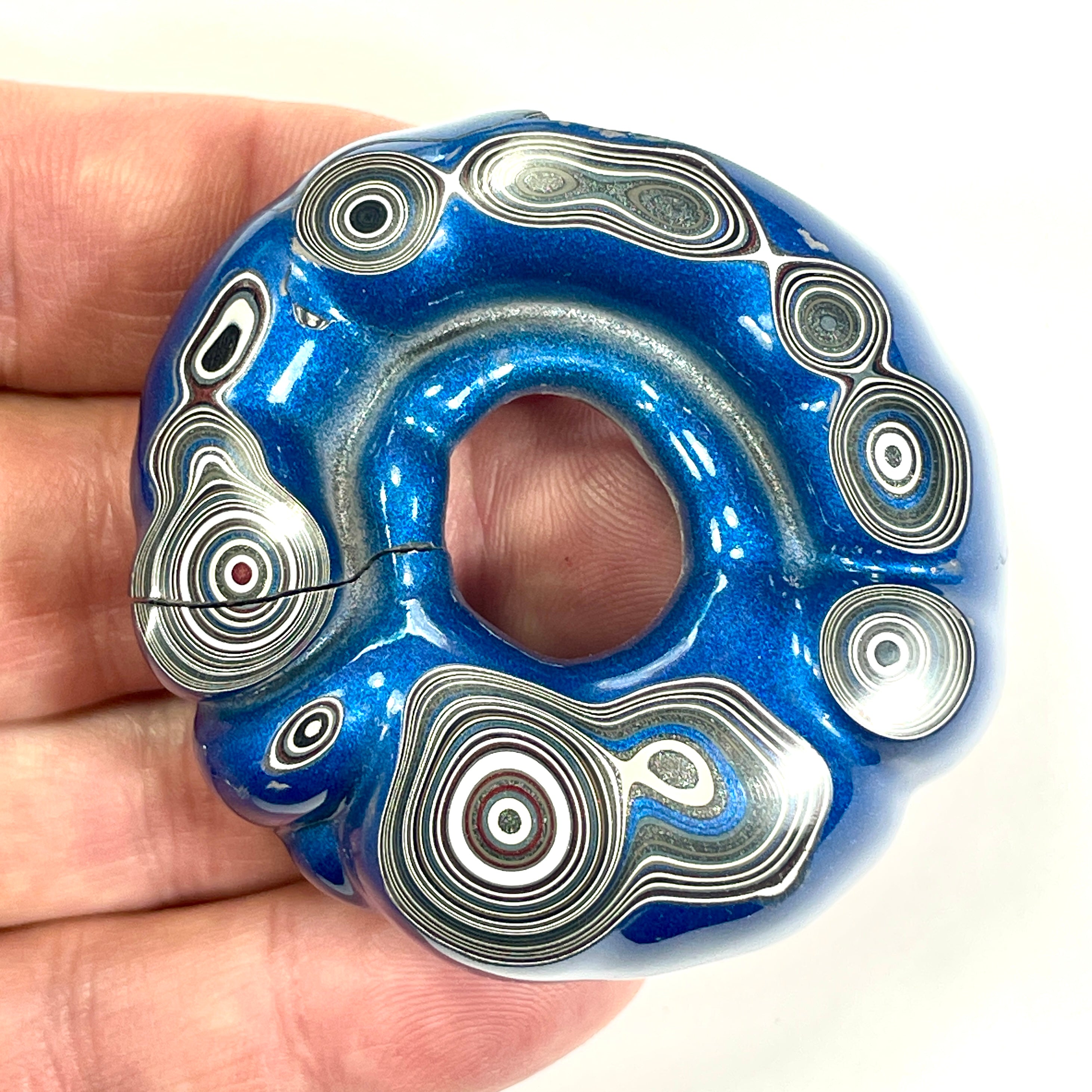 DVH Blue Fordite Specimen Donut Buck Hole Polished Face Chv Frd Jp (6768)