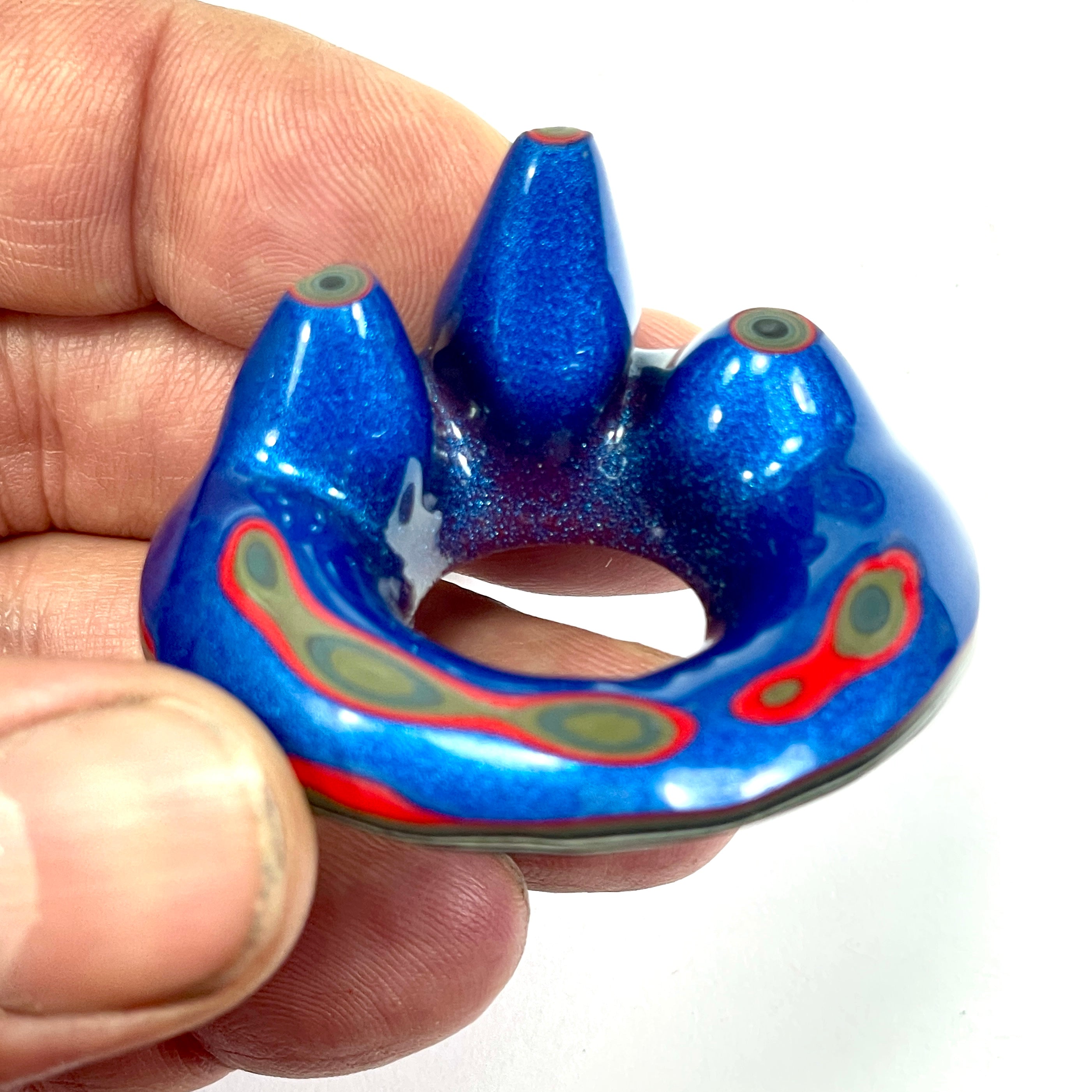 DVH Red White & Blue Fordite Stalactite Donut Bead Pendant Trio 42 to 54mm Round 4th of July Semiquincentennial (6770)