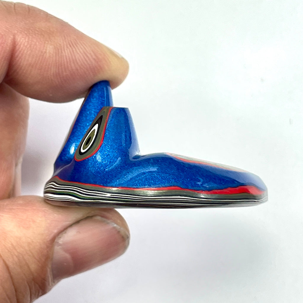 DVH Red White & Blue Fordite Stalactite Donut Bead Pendant Trio 42 to 54mm Round 4th of July Semiquincentennial (6770)