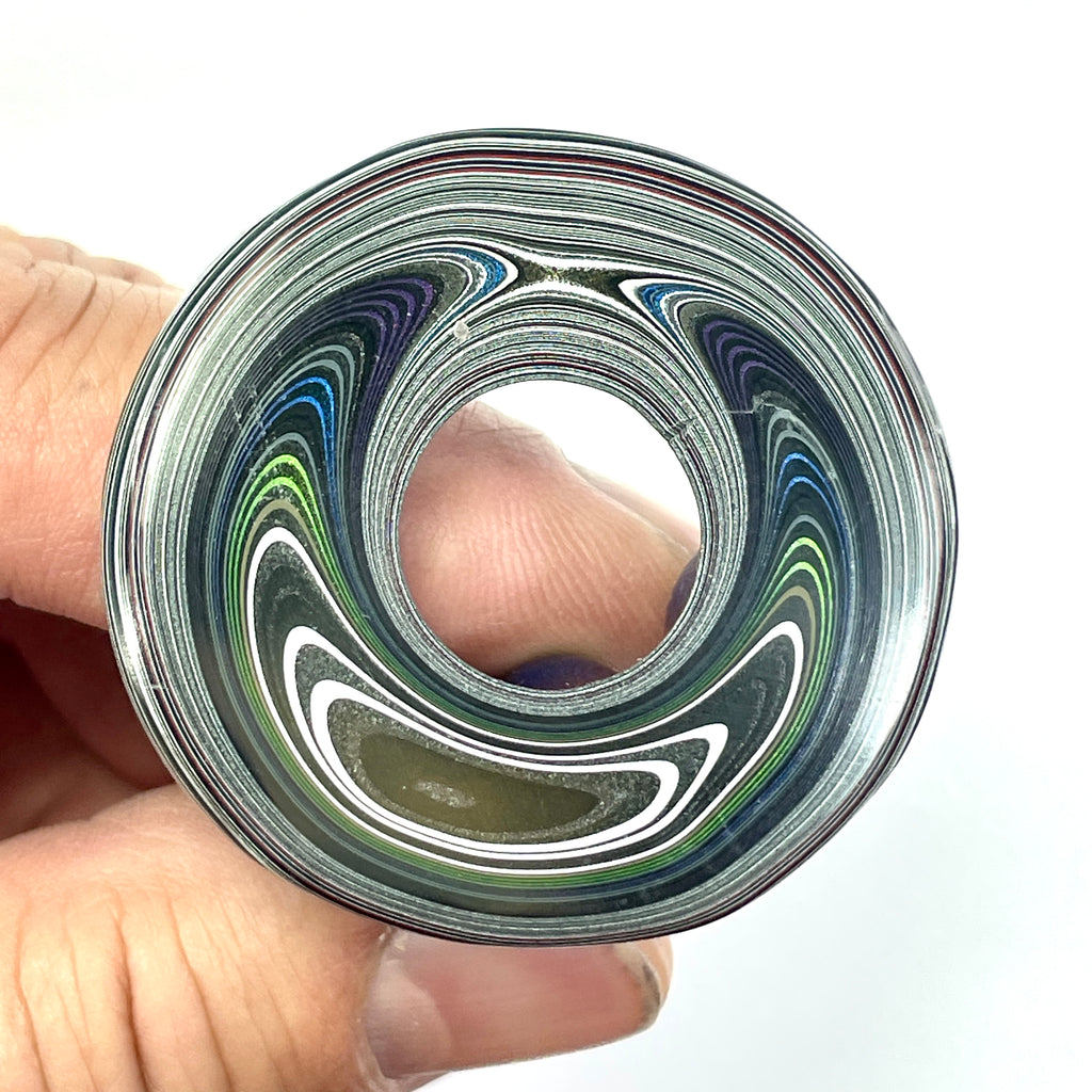 DVH Red White & Blue Fordite Stalactite Donut Bead Pendant Trio 42 to 54mm Round 4th of July Semiquincentennial (6770)
