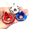 DVH Red White & Blue Fordite Stalactite Donut Bead Pendant Trio 42 to 54mm Round 4th of July Semiquincentennial (6770)