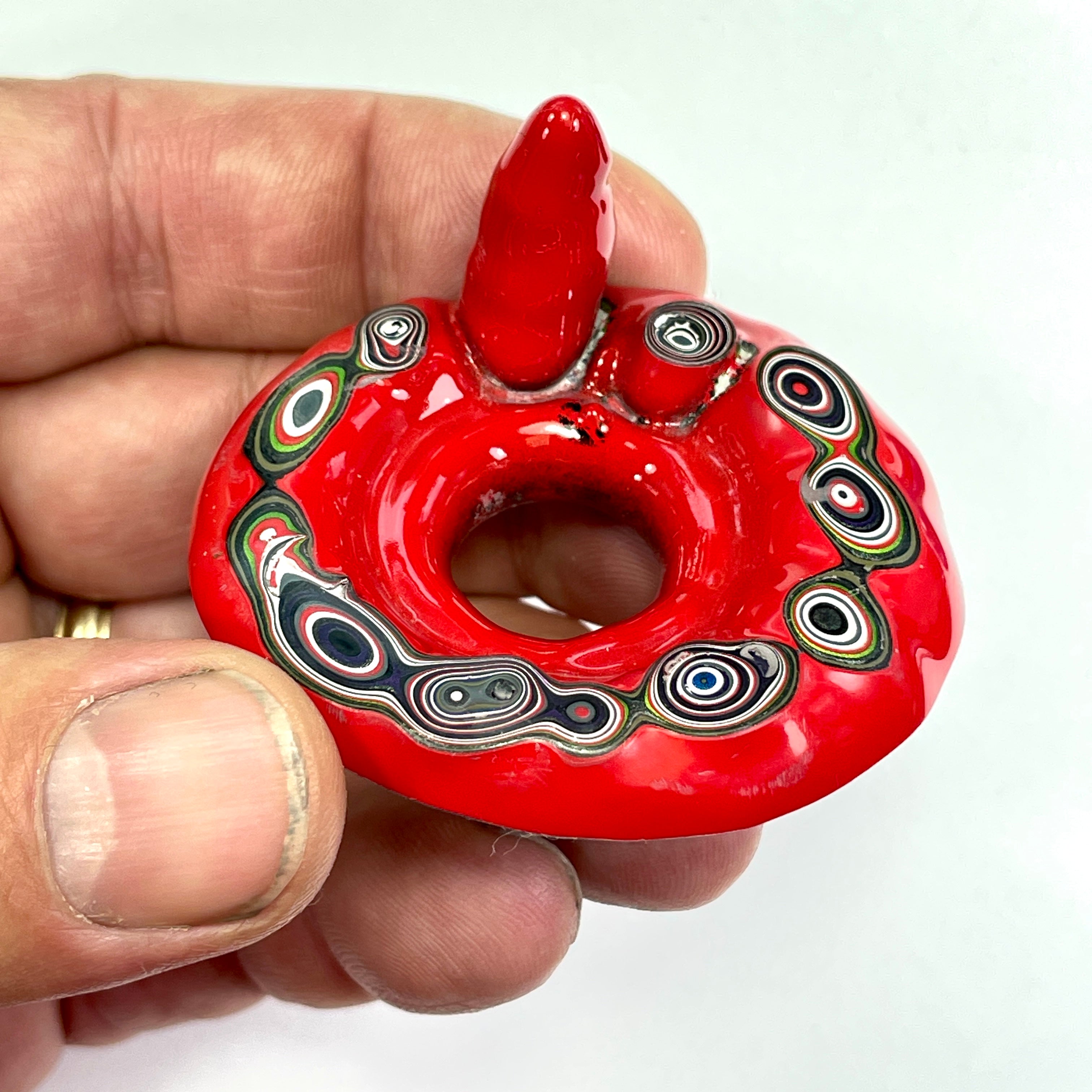 DVH Red White & Blue Fordite Stalactite Donut Bead Pendant Trio 42 to 54mm Round 4th of July Semiquincentennial (6770)