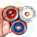 DVH Red White & Blue Fordite Donut Buck Hole Bead Pendant Trio 50-55mm Round (6771)
