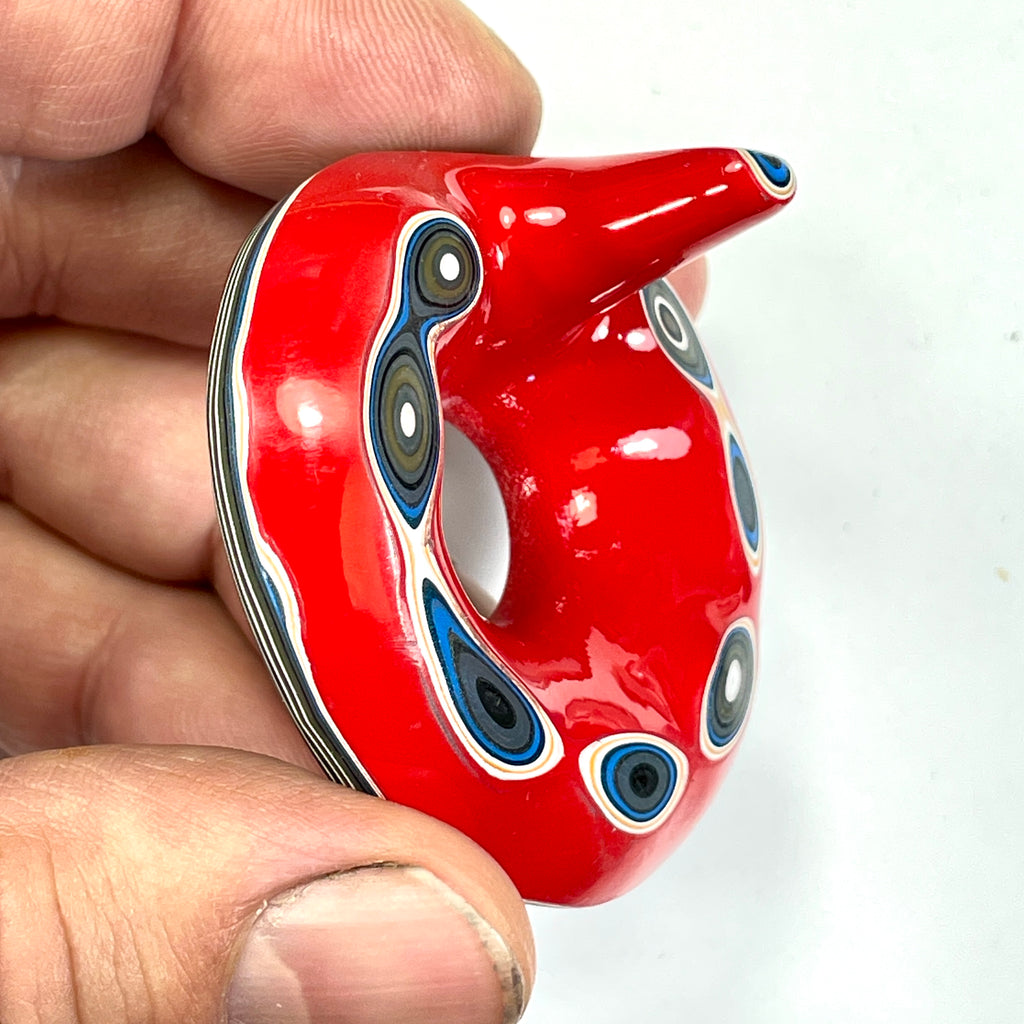DVH Red White & Blue Fordite Stalactite Donut Bead Pendant Trio 54mm Round (6772)